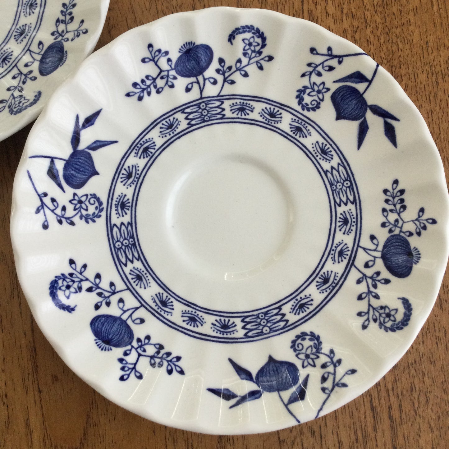 Vintage J&G Meakin Blue Nordic pair of spare saucers 15cm diameter Scandi Blue and white 1960s hygge folk style fluted edge