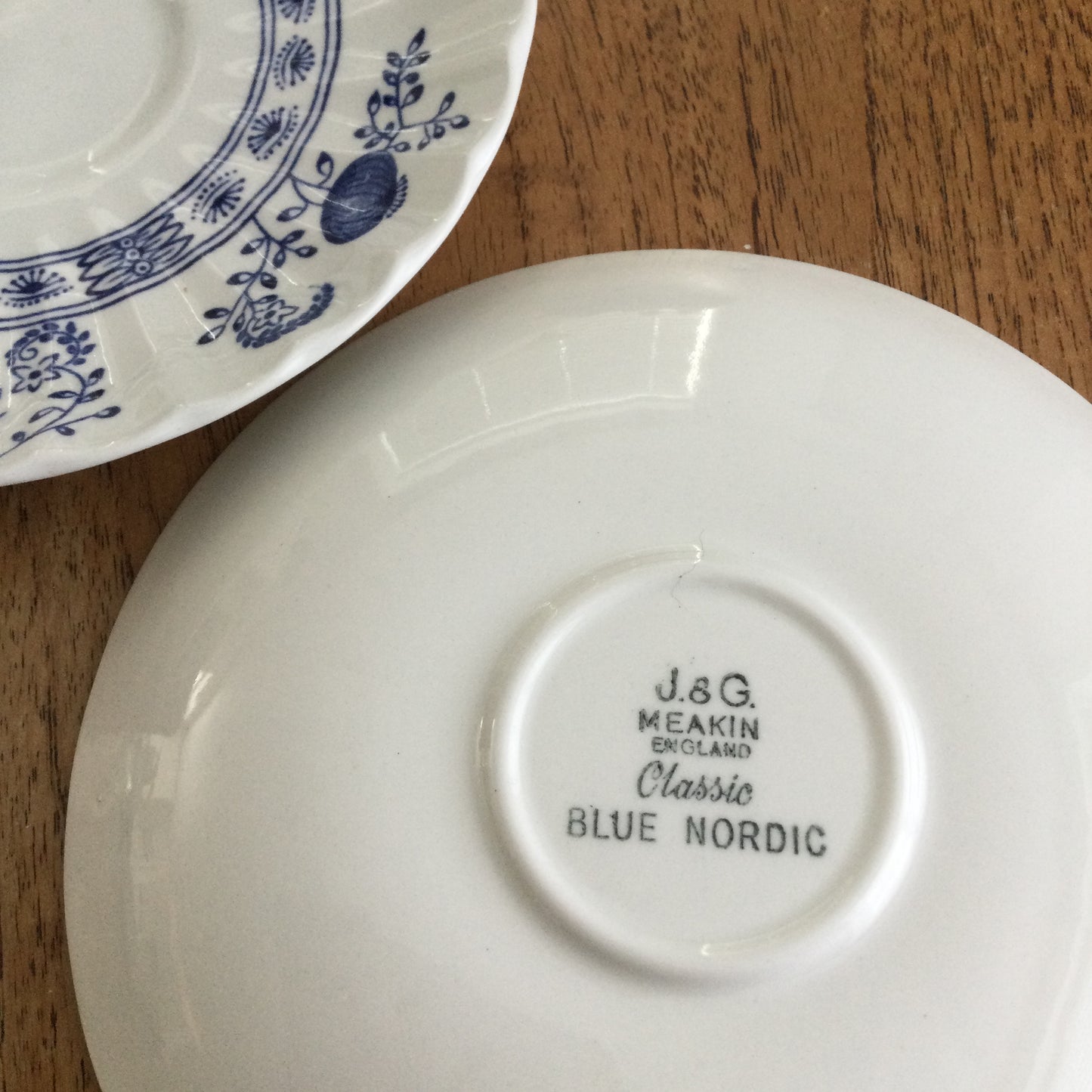 Vintage J&G Meakin Blue Nordic pair of spare saucers 15cm diameter Scandi Blue and white 1960s hygge folk style fluted edge