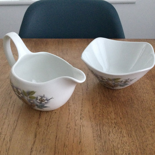 Midwinter Orchard Blossom Fashion Shape Stylecraft Milk Jug / Creamer and Sugar Bowl. Wintery colours