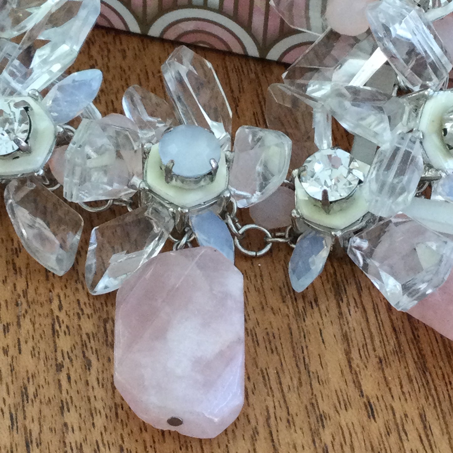 Rose Quartz Statement Necklace M&S Per Una On Chunky Silver Tone Curb Chain