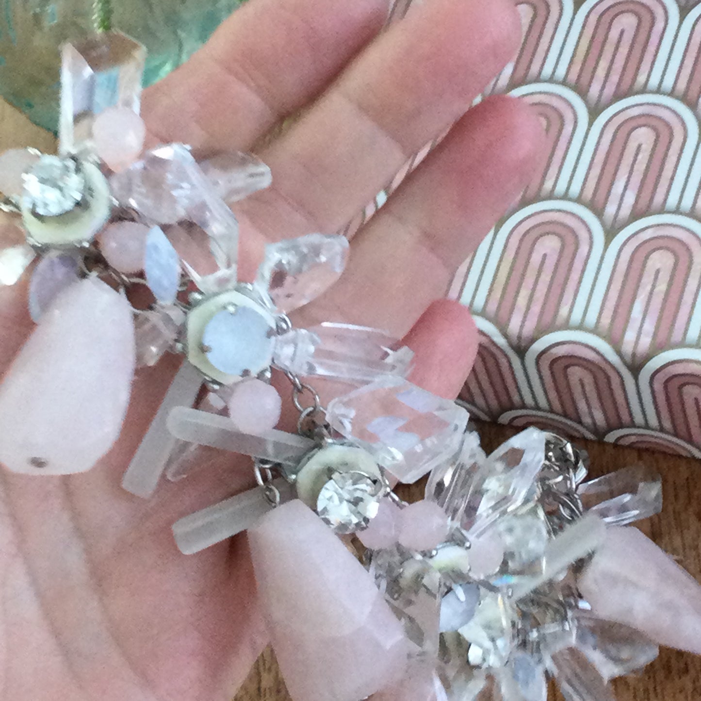 Rose Quartz Statement Necklace M&S Per Una On Chunky Silver Tone Curb Chain
