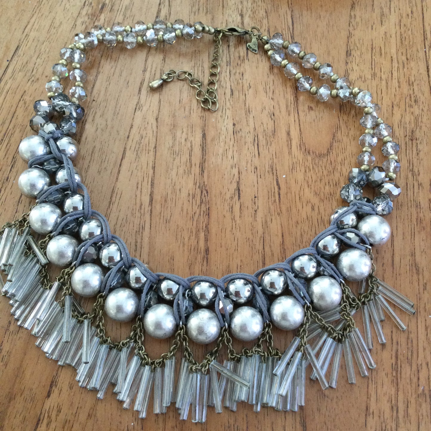 M&S Per Una Statement Chunky Necklace. Antique Gold Tone With Grey & Silver Colour Beads. Vintage Look.