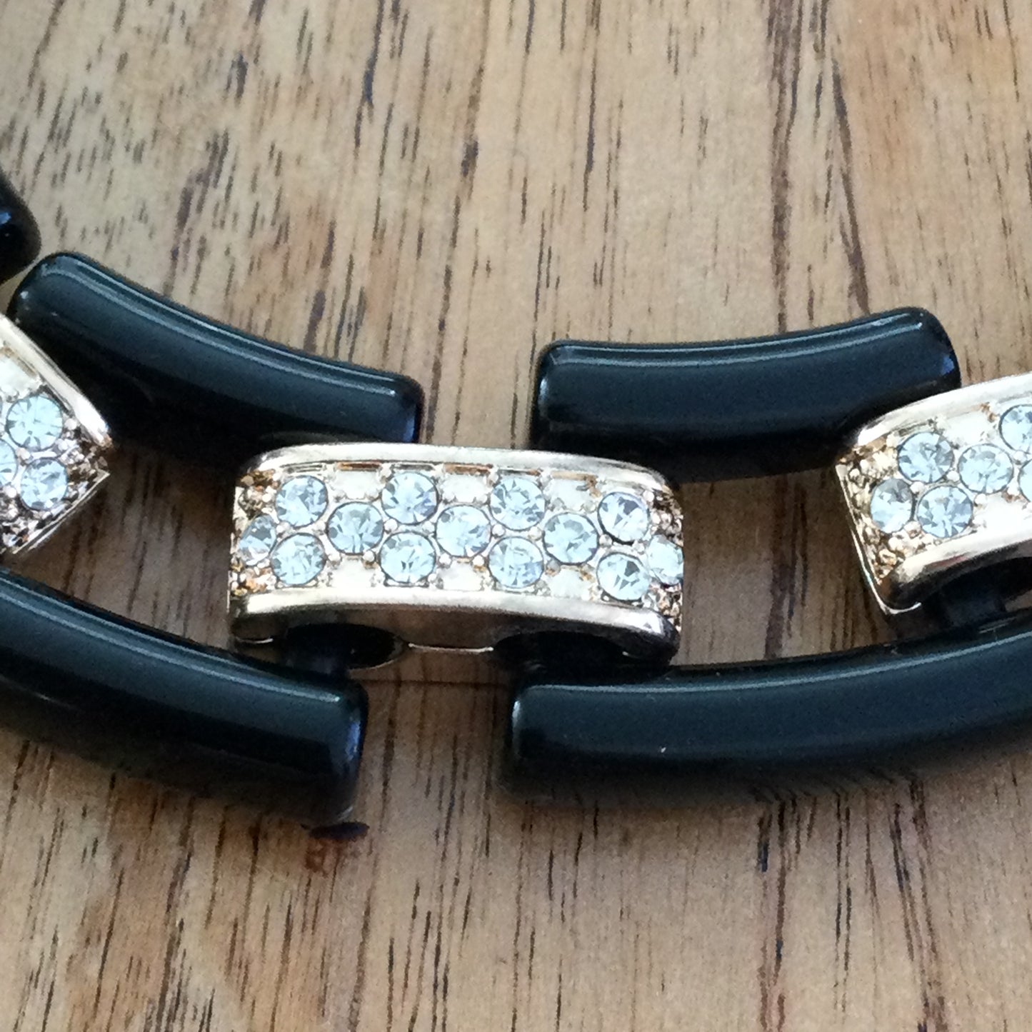 M&S Statement Chunky Collar / Choker Necklace, 1980s Style Gold Tone & Black With Diamante