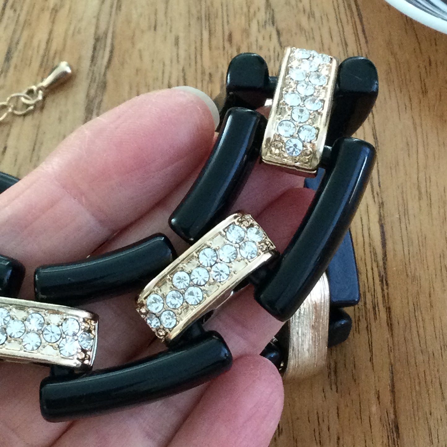 M&S Statement Chunky Collar / Choker Necklace, 1980s Style Gold Tone & Black With Diamante