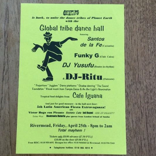 Caramba! - Reading World Music Scene Memorabilia- 1990s 90s Flyer - Global Tribe Dance Hall