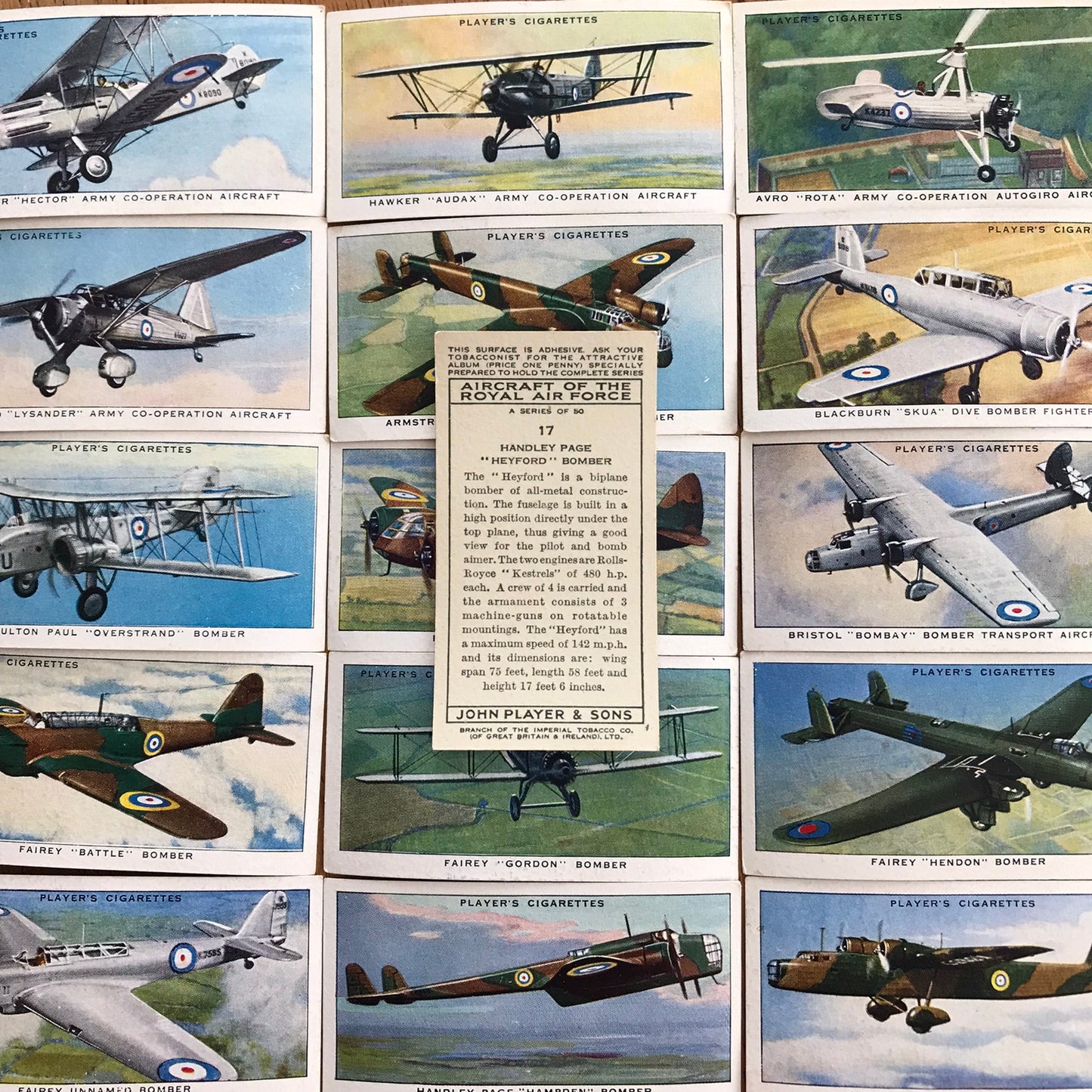 Aircraft Of The Royal Air Force. Player's cigarette cards. 1938. Sold individually. Take your pick!