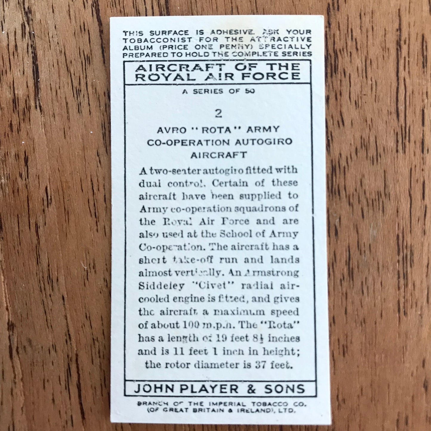 Aircraft Of The Royal Air Force. Player's cigarette cards. 1938. Sold individually. Take your pick!