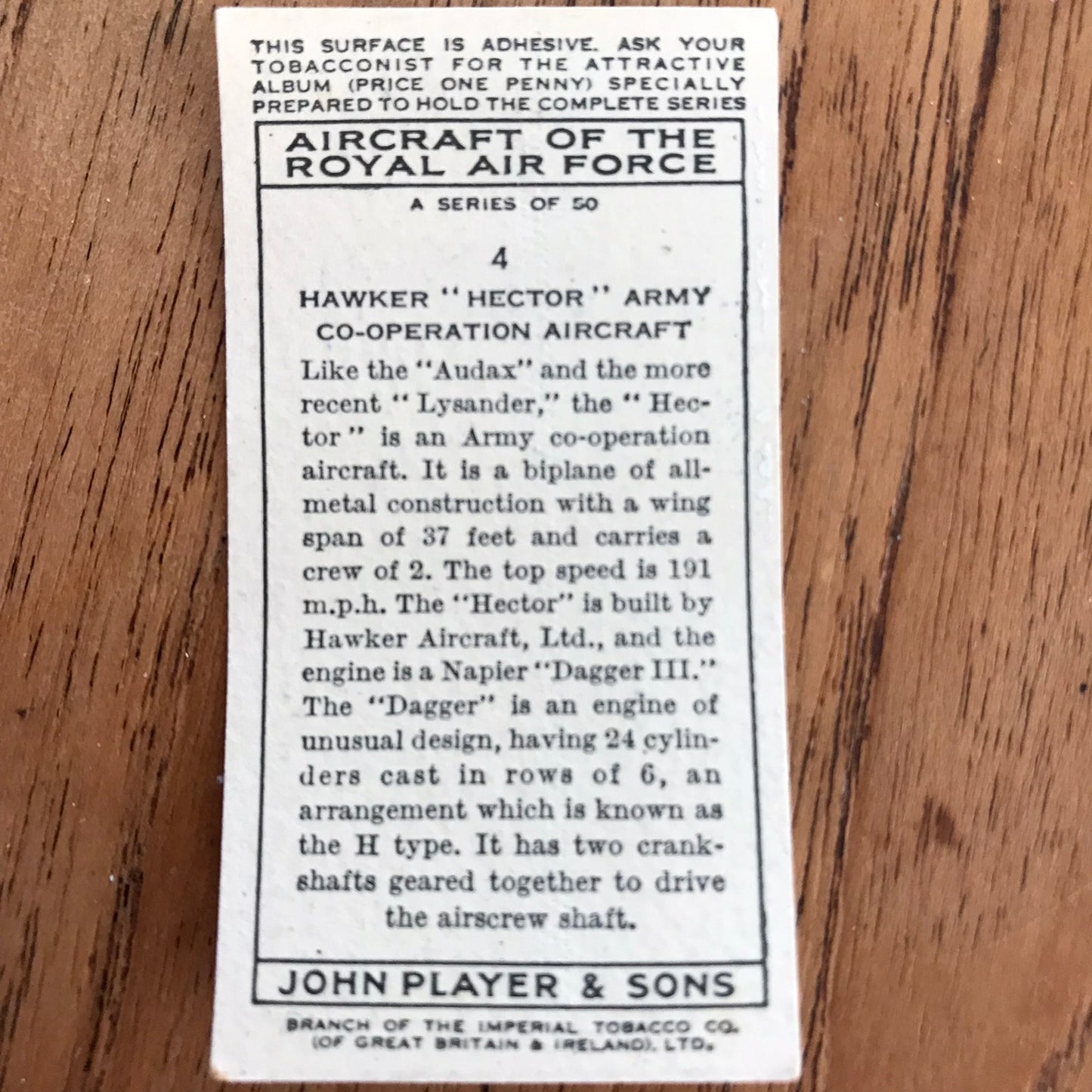 Aircraft Of The Royal Air Force. Player's cigarette cards. 1938. Sold individually. Take your pick!