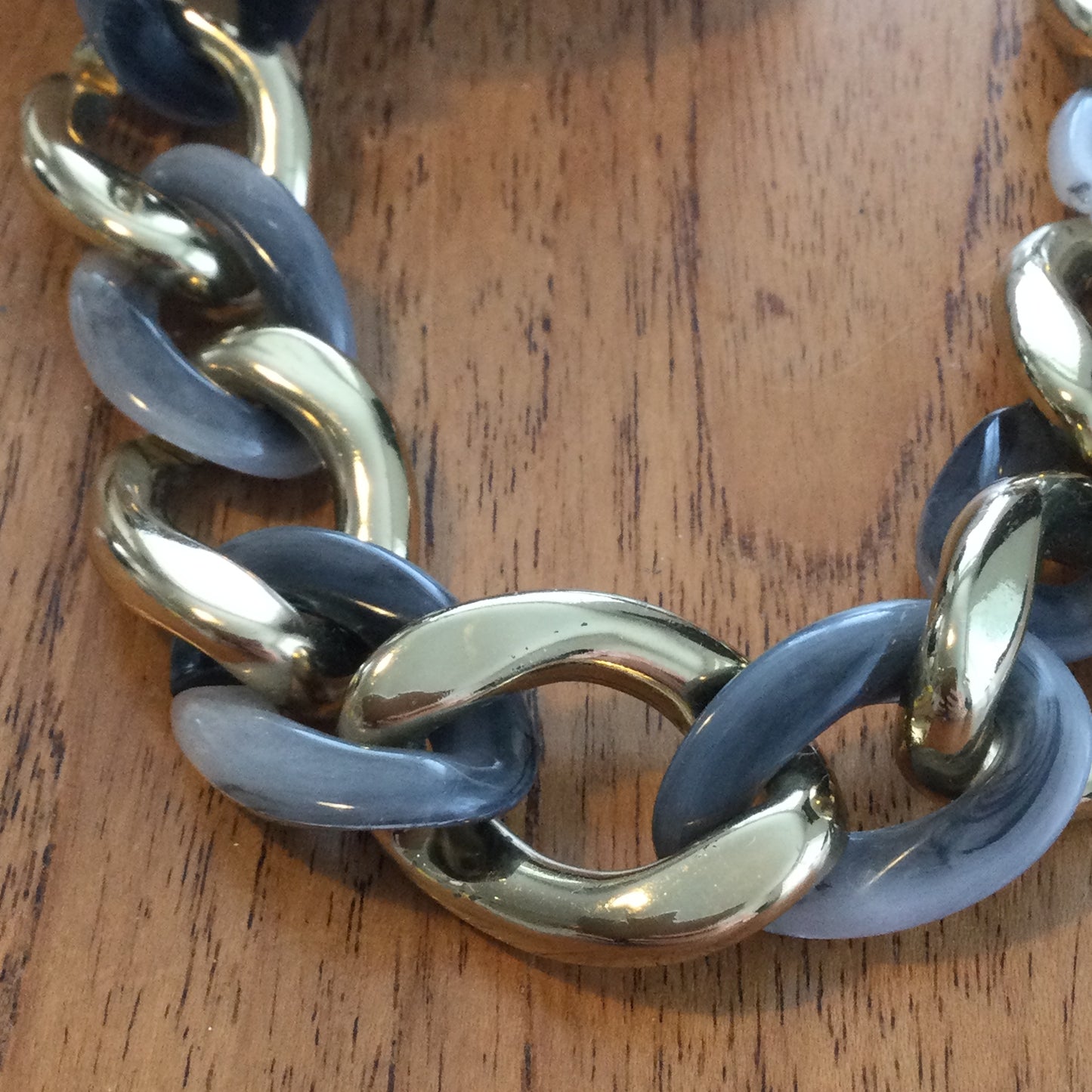 Gold & Grey Chunky Statement Necklace. Plastic Curb Chain. Retro Vibes. Power dressing.