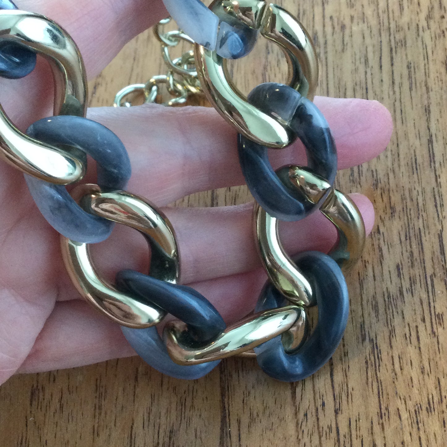 Gold & Grey Chunky Statement Necklace. Plastic Curb Chain. Retro Vibes. Power dressing.