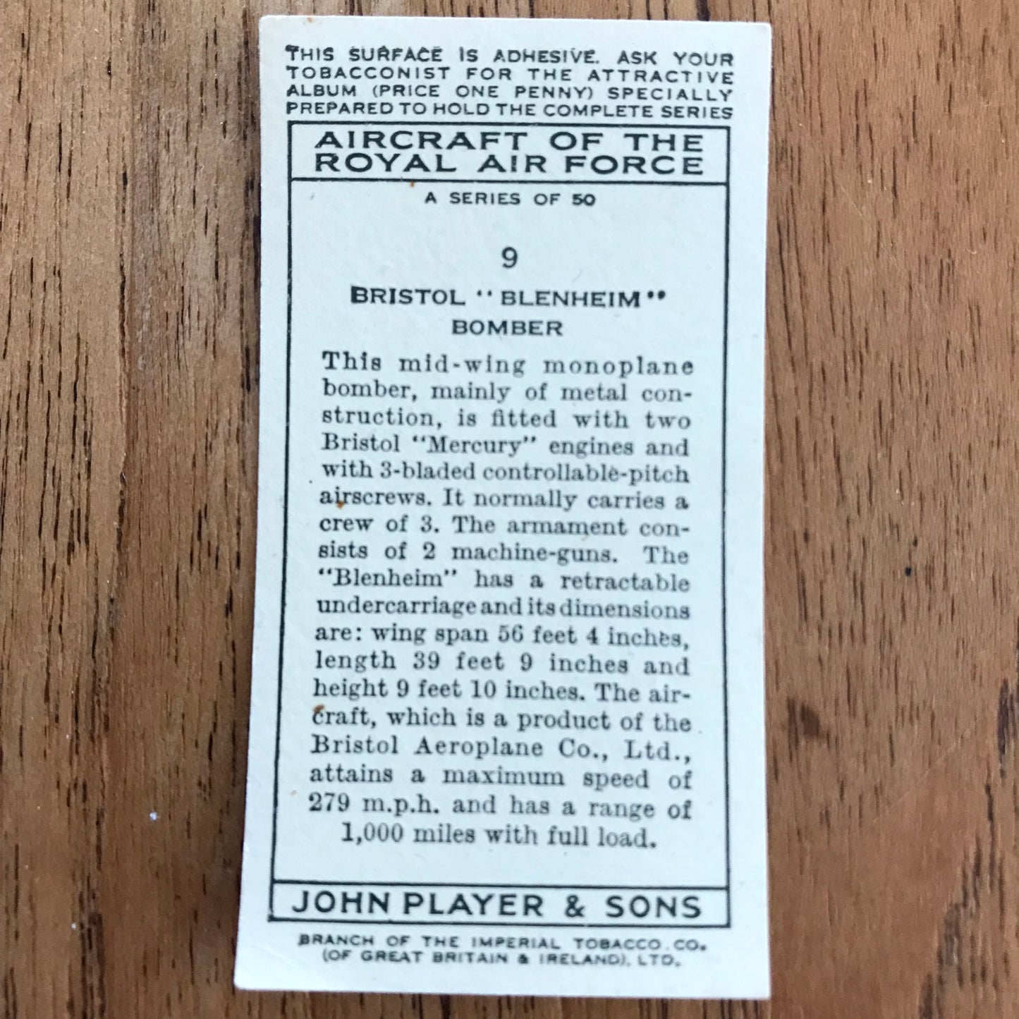 Aircraft Of The Royal Air Force. Player's cigarette cards. 1938. Sold individually. Take your pick!