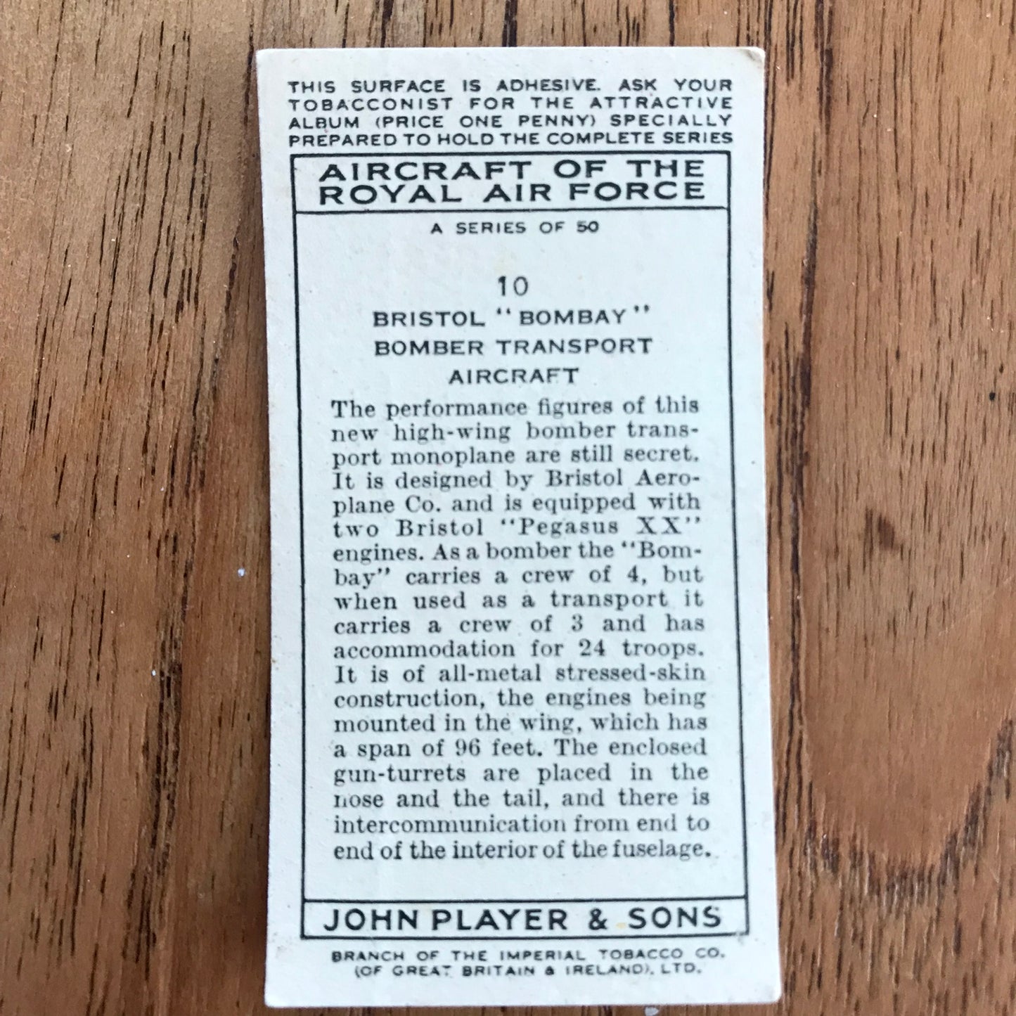 Aircraft Of The Royal Air Force. Player's cigarette cards. 1938. Sold individually. Take your pick!