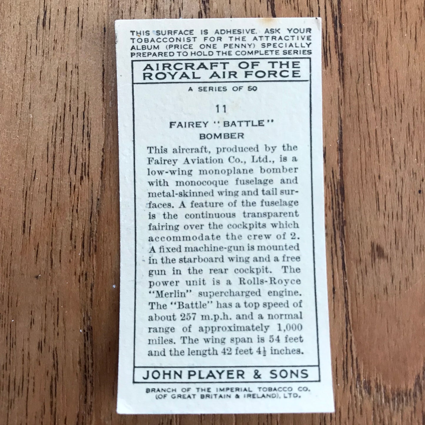 Aircraft Of The Royal Air Force. Player's cigarette cards. 1938. Sold individually. Take your pick!