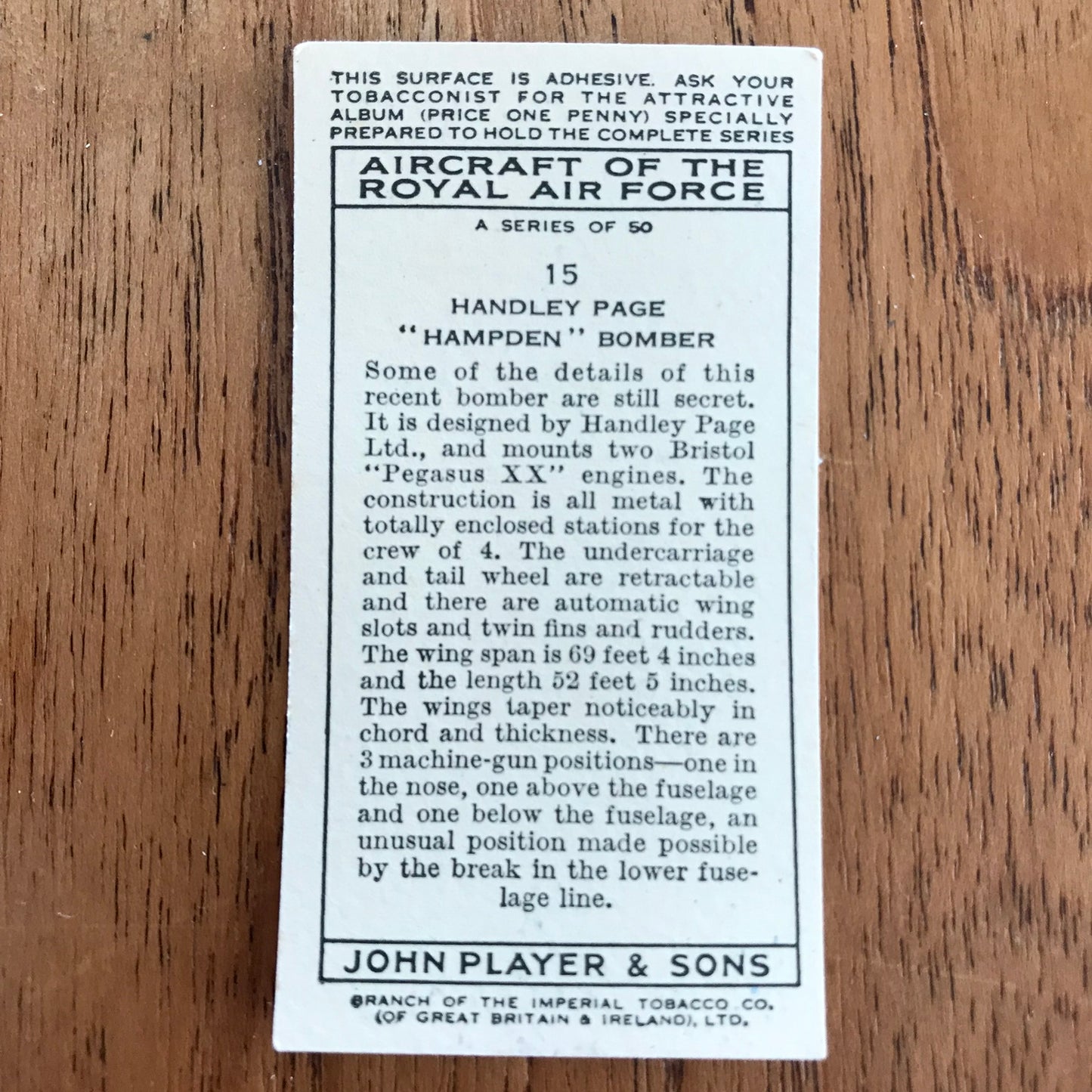 Aircraft Of The Royal Air Force. Player's cigarette cards. 1938. Sold individually. Take your pick!