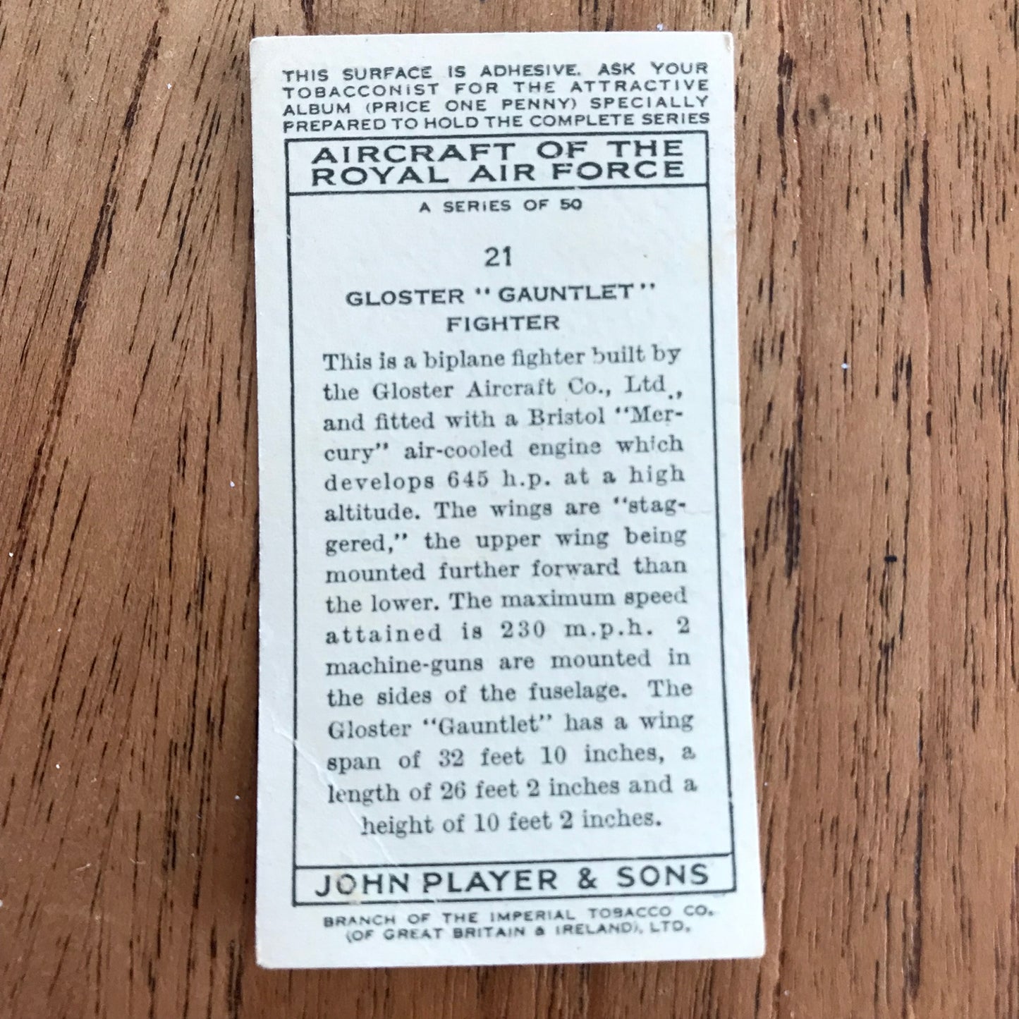 Aircraft Of The Royal Air Force. Player's cigarette cards. 1938. Sold individually. Take your pick!