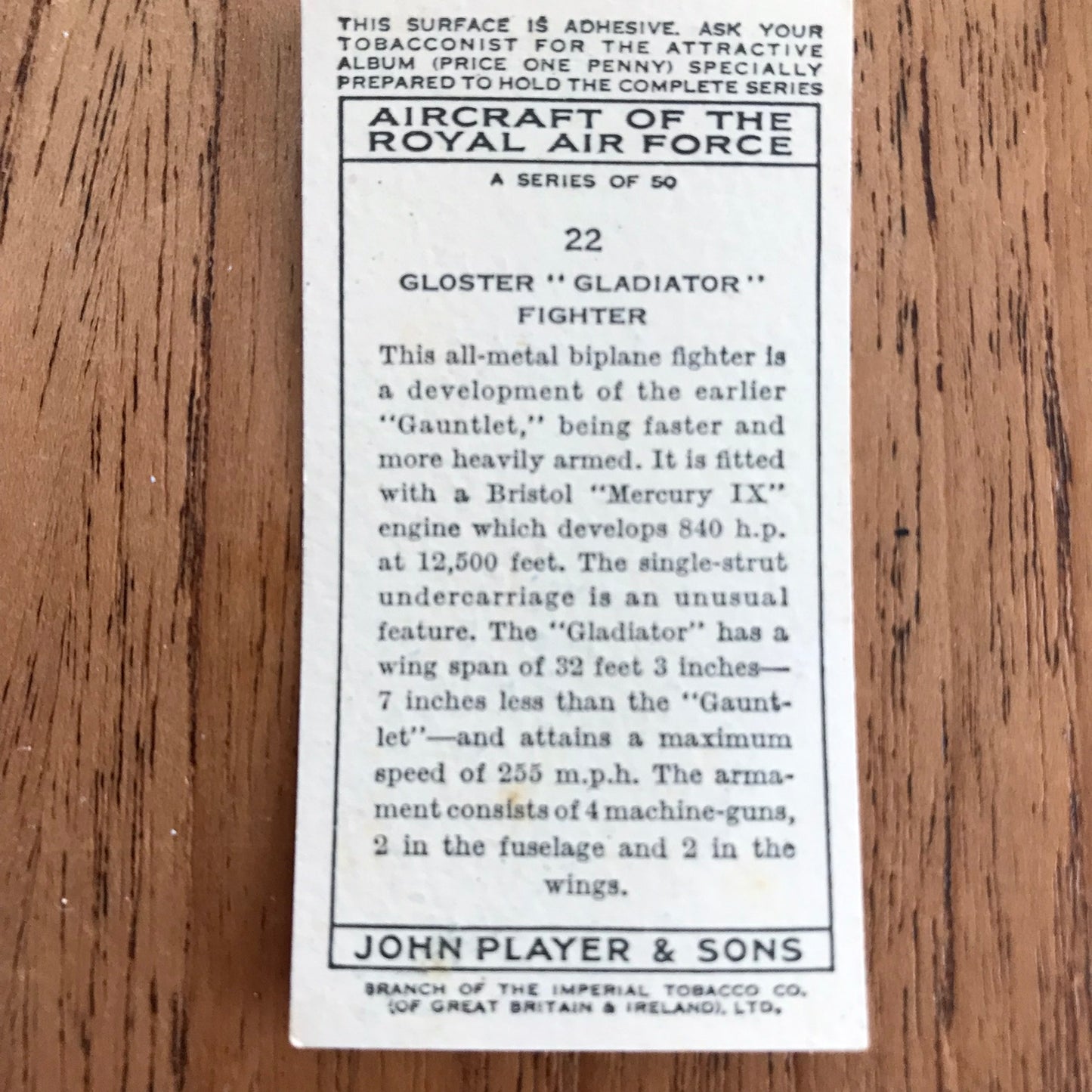 Aircraft Of The Royal Air Force. Player's cigarette cards. 1938. Sold individually. Take your pick!