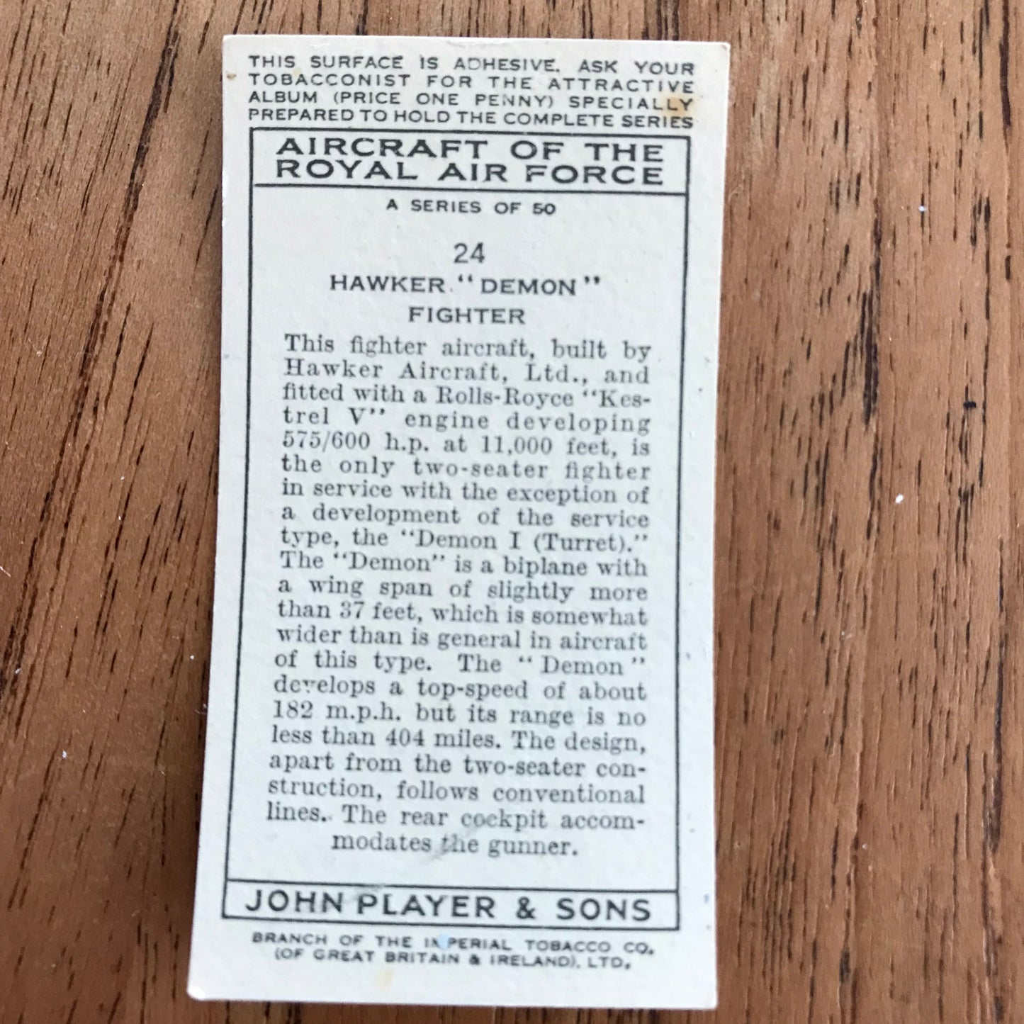 Aircraft Of The Royal Air Force. Player's cigarette cards. 1938. Sold individually. Take your pick!