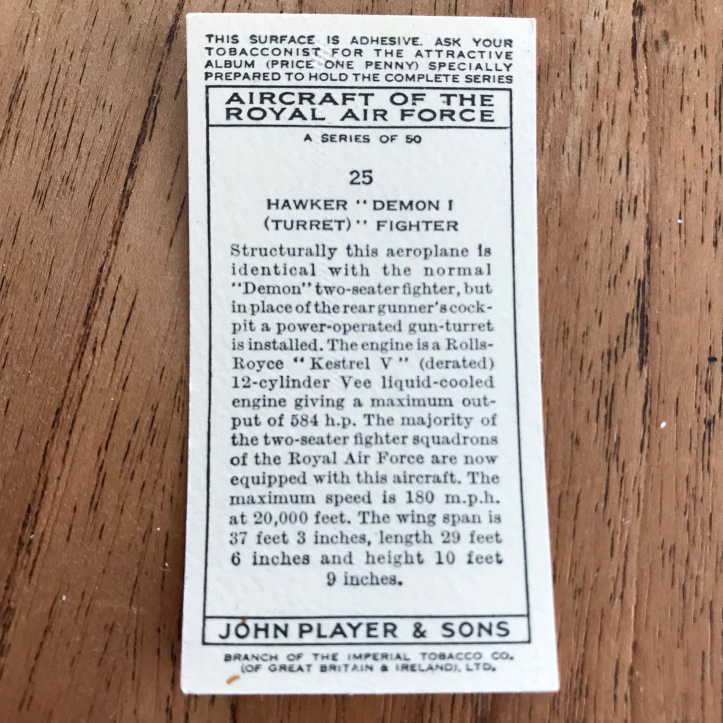 Aircraft Of The Royal Air Force. Player's cigarette cards. 1938. Sold individually. Take your pick!