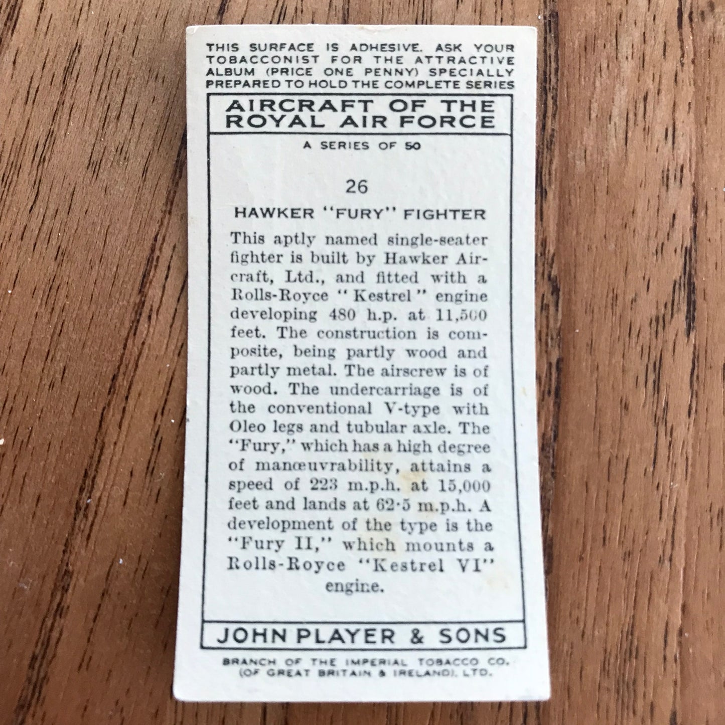 Aircraft Of The Royal Air Force. Player's cigarette cards. 1938. Sold individually. Take your pick!