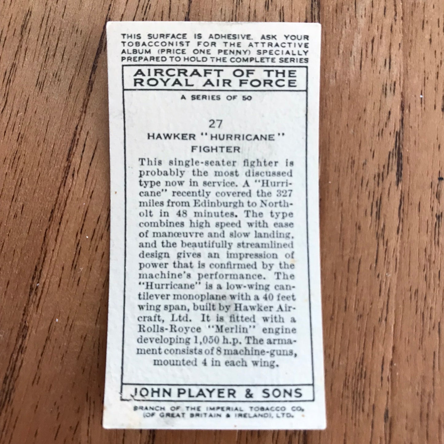 Aircraft Of The Royal Air Force. Player's cigarette cards. 1938. Sold individually. Take your pick!