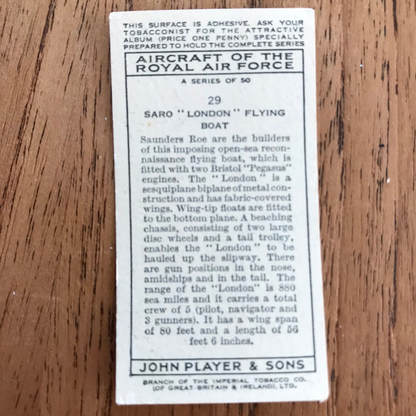 Aircraft Of The Royal Air Force. Player's cigarette cards. 1938. Sold individually. Take your pick!