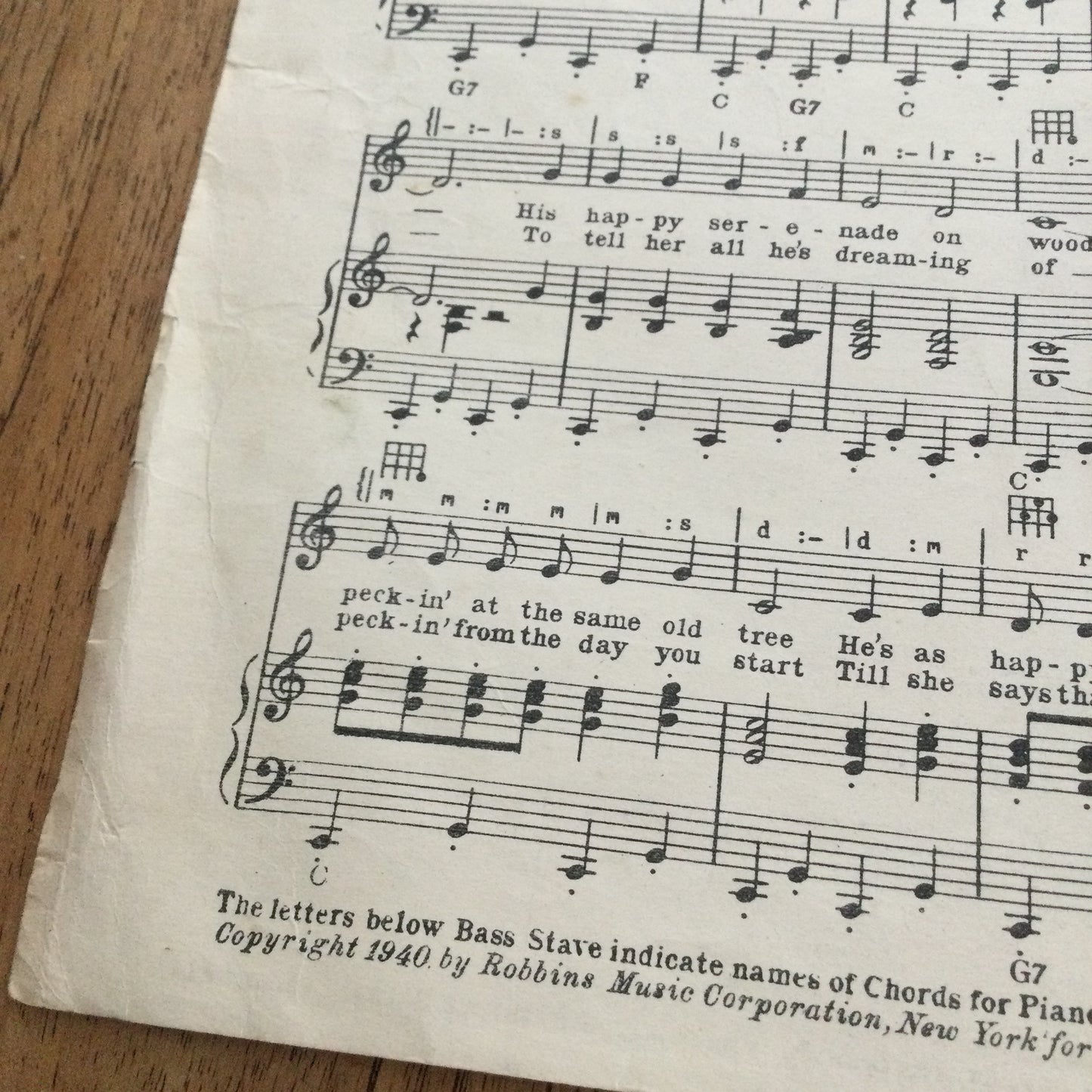 Vintage Sheet Music 'The Woodpecker Song' 1940 Harold Adamson Eldo Di Lazzaro. Piano Accordion Guitar Ukulele