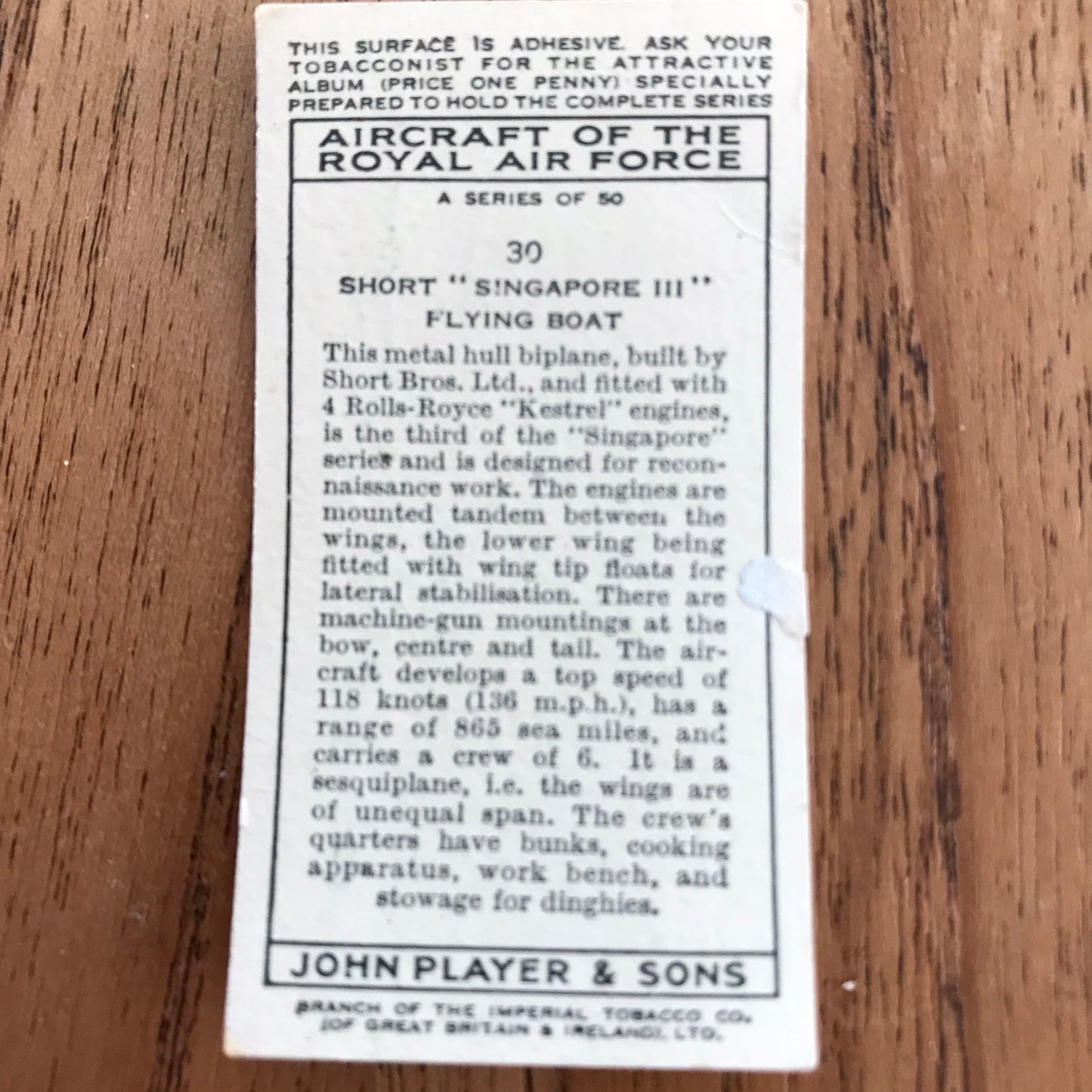 Aircraft Of The Royal Air Force. Player's cigarette cards. 1938. Sold individually. Take your pick!