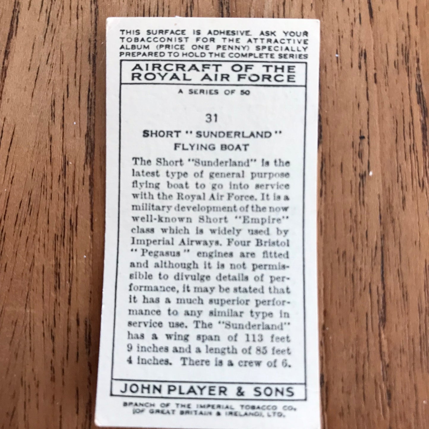 Aircraft Of The Royal Air Force. Player's cigarette cards. 1938. Sold individually. Take your pick!