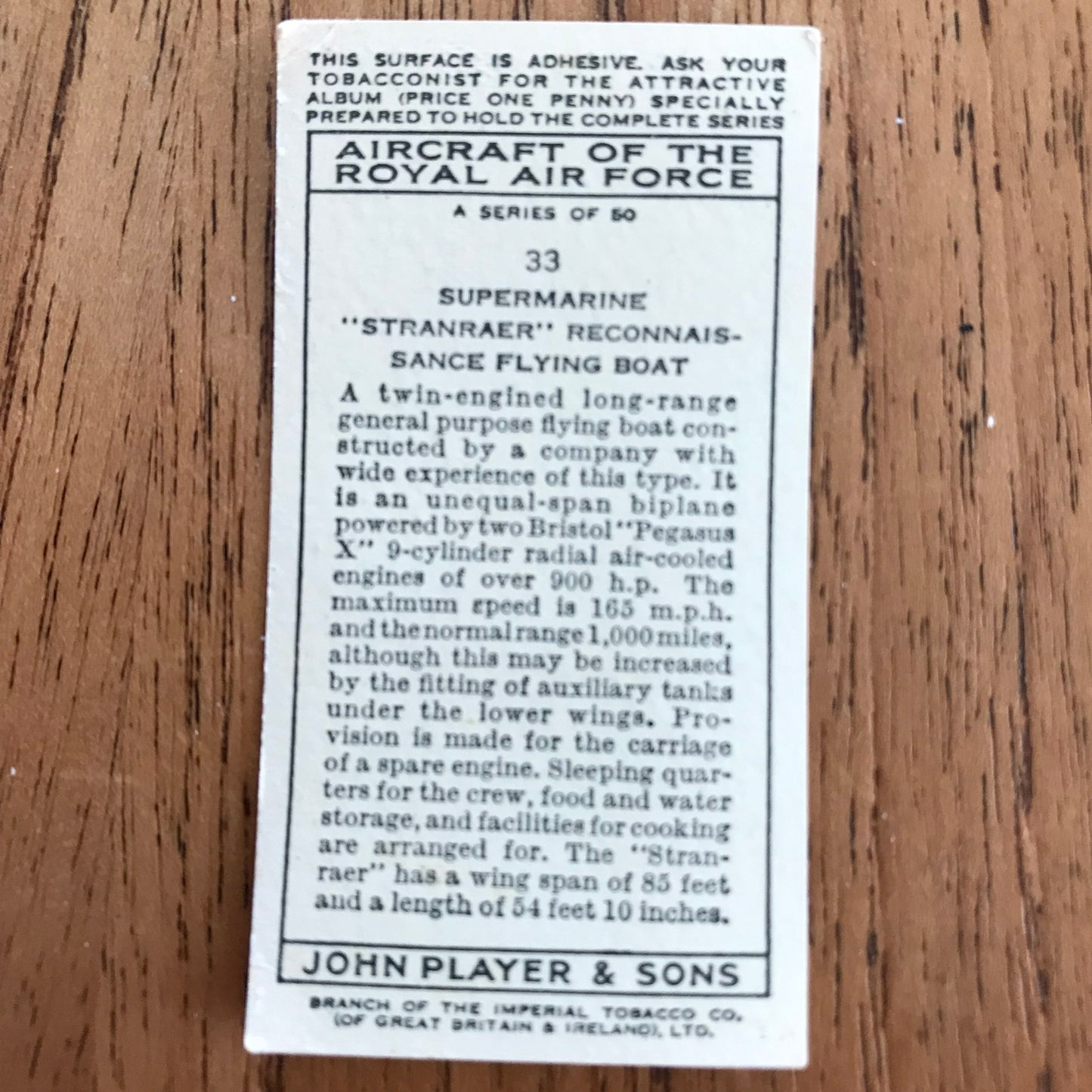 Aircraft Of The Royal Air Force. Player's cigarette cards. 1938. Sold individually. Take your pick!