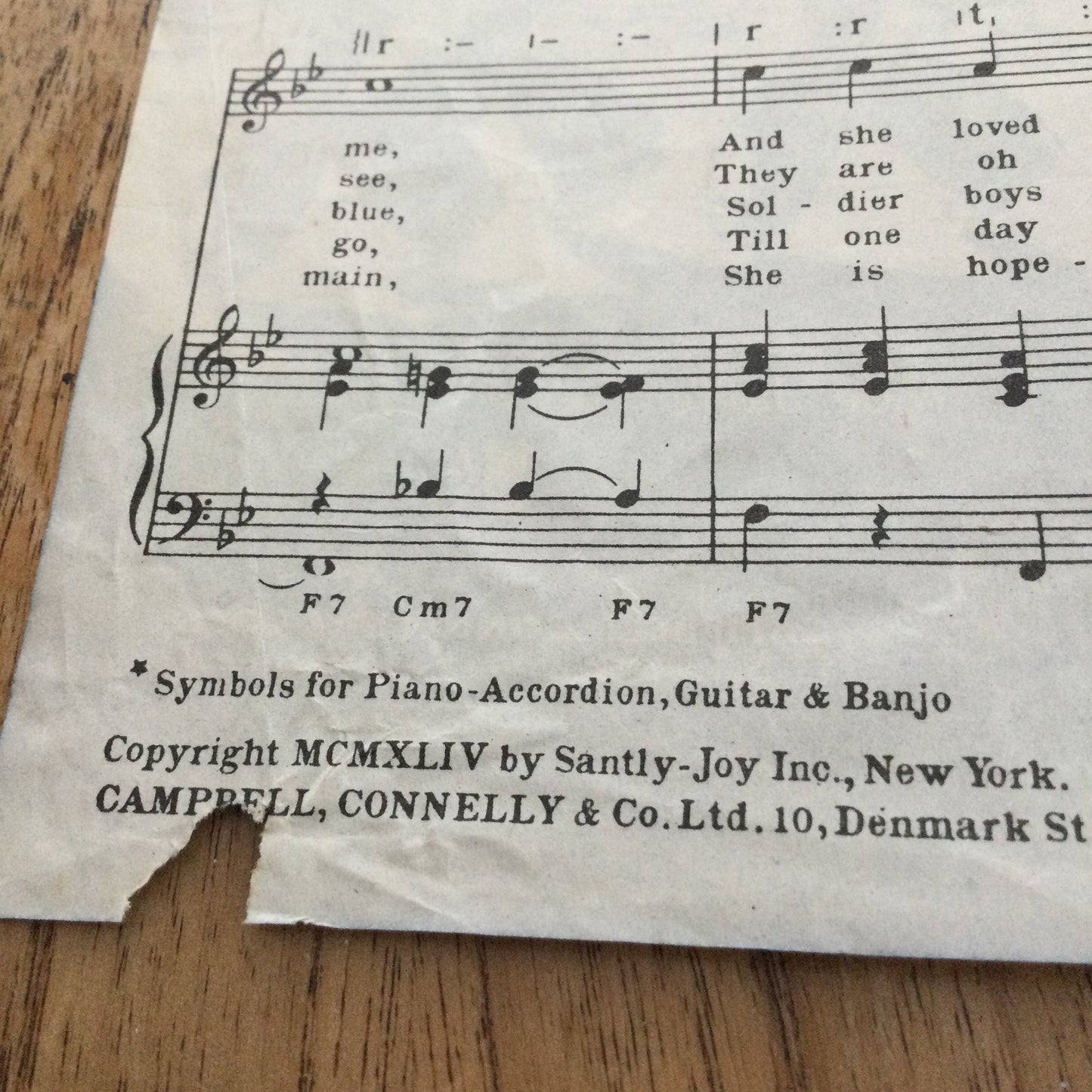 Vintage Sheet Music 'Bell Bottom Trousers' by Moe Jaffe. For piano, accordion, guitar & banjo.