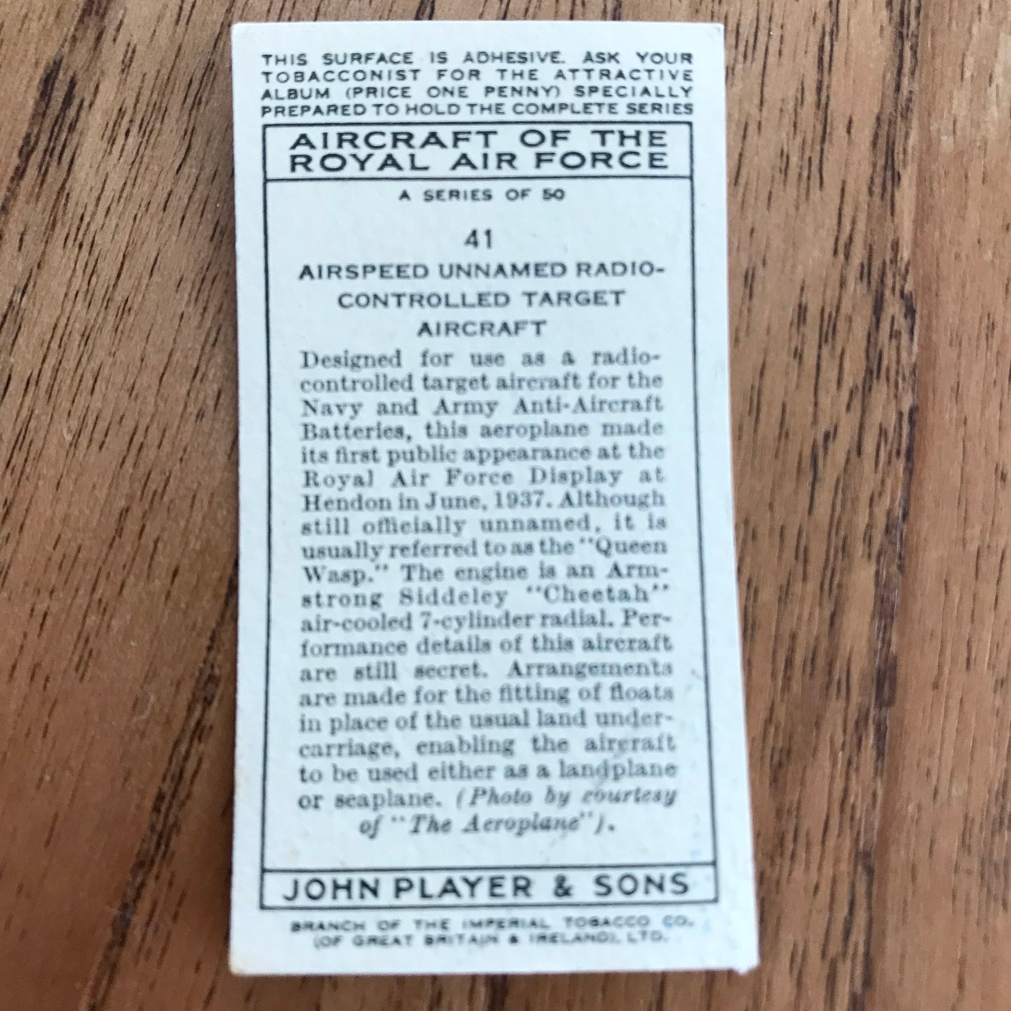Aircraft Of The Royal Air Force. Player's cigarette cards. 1938. Sold individually. Take your pick!
