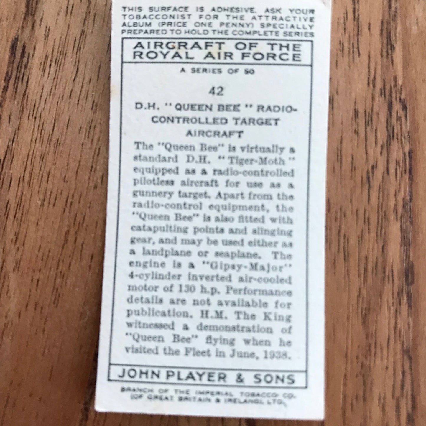 Aircraft Of The Royal Air Force. Player's cigarette cards. 1938. Sold individually. Take your pick!