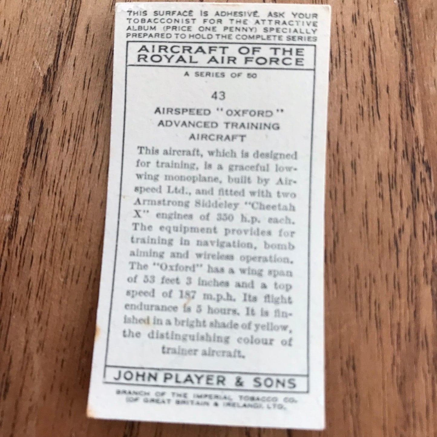 Aircraft Of The Royal Air Force. Player's cigarette cards. 1938. Sold individually. Take your pick!