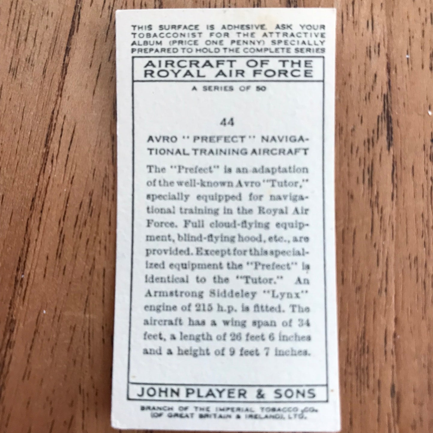 Aircraft Of The Royal Air Force. Player's cigarette cards. 1938. Sold individually. Take your pick!