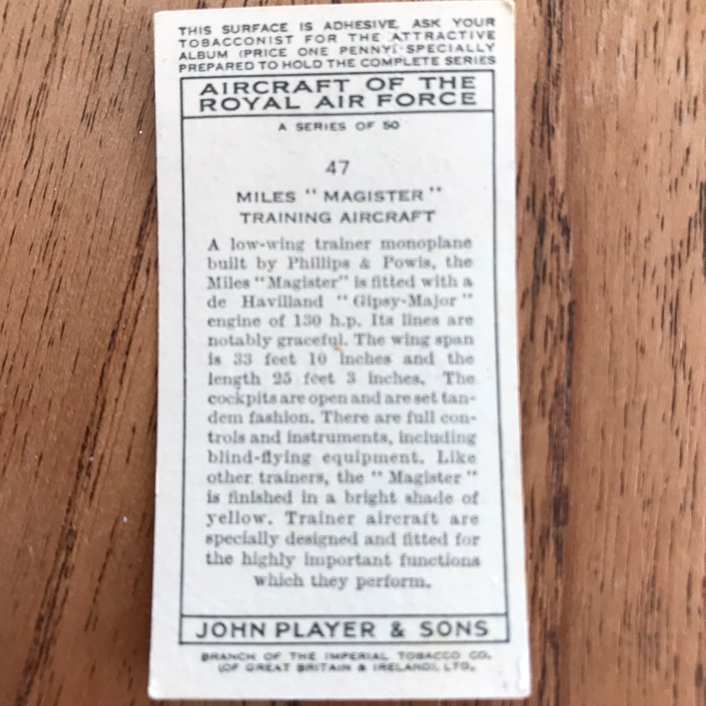 Aircraft Of The Royal Air Force. Player's cigarette cards. 1938. Sold individually. Take your pick!