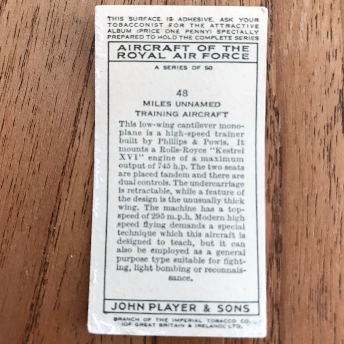 Aircraft Of The Royal Air Force. Player's cigarette cards. 1938. Sold individually. Take your pick!