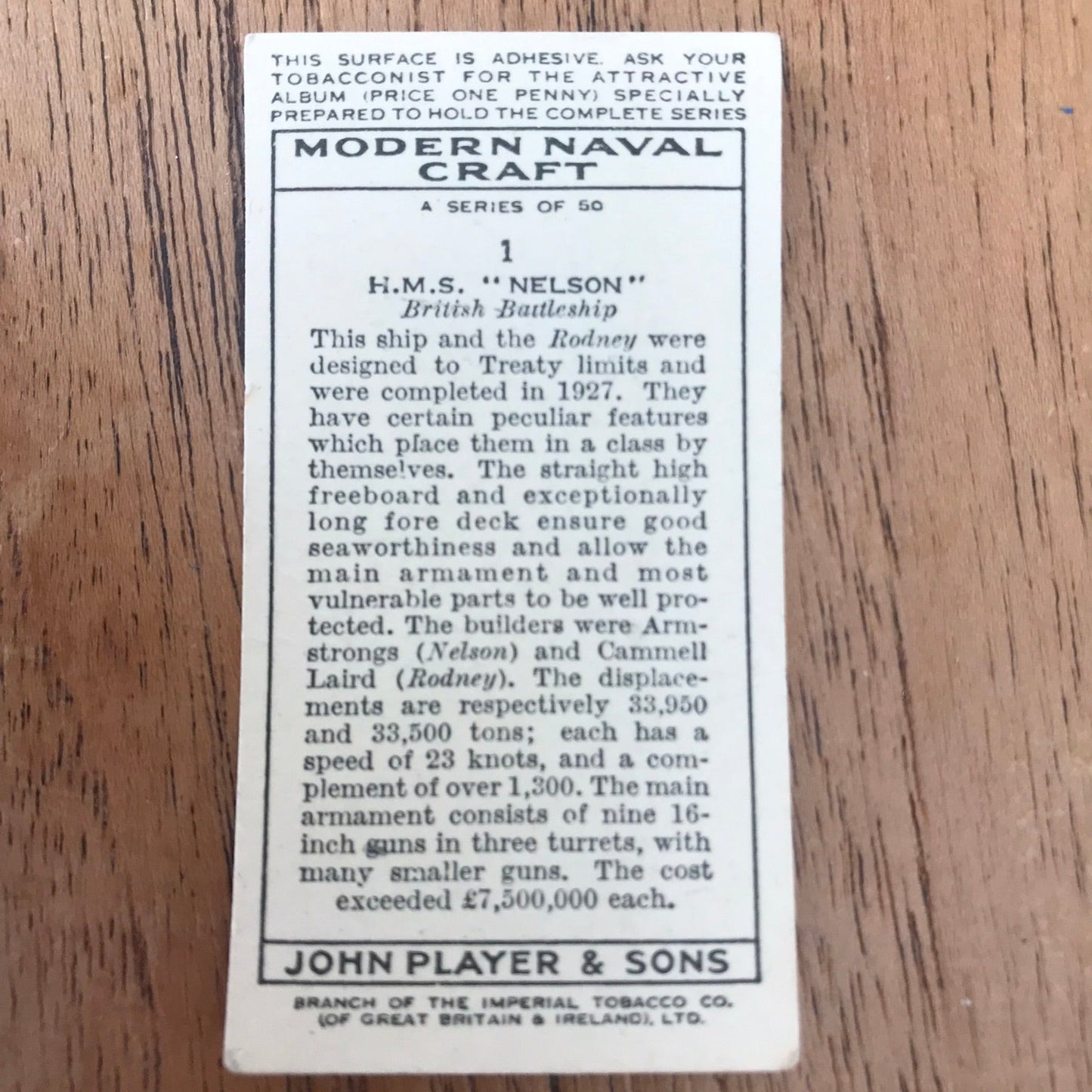 Modern Naval Craft. Players Cigarette Cards. 1939. Sold individually - take your pick. 1930s navy memorabilia.