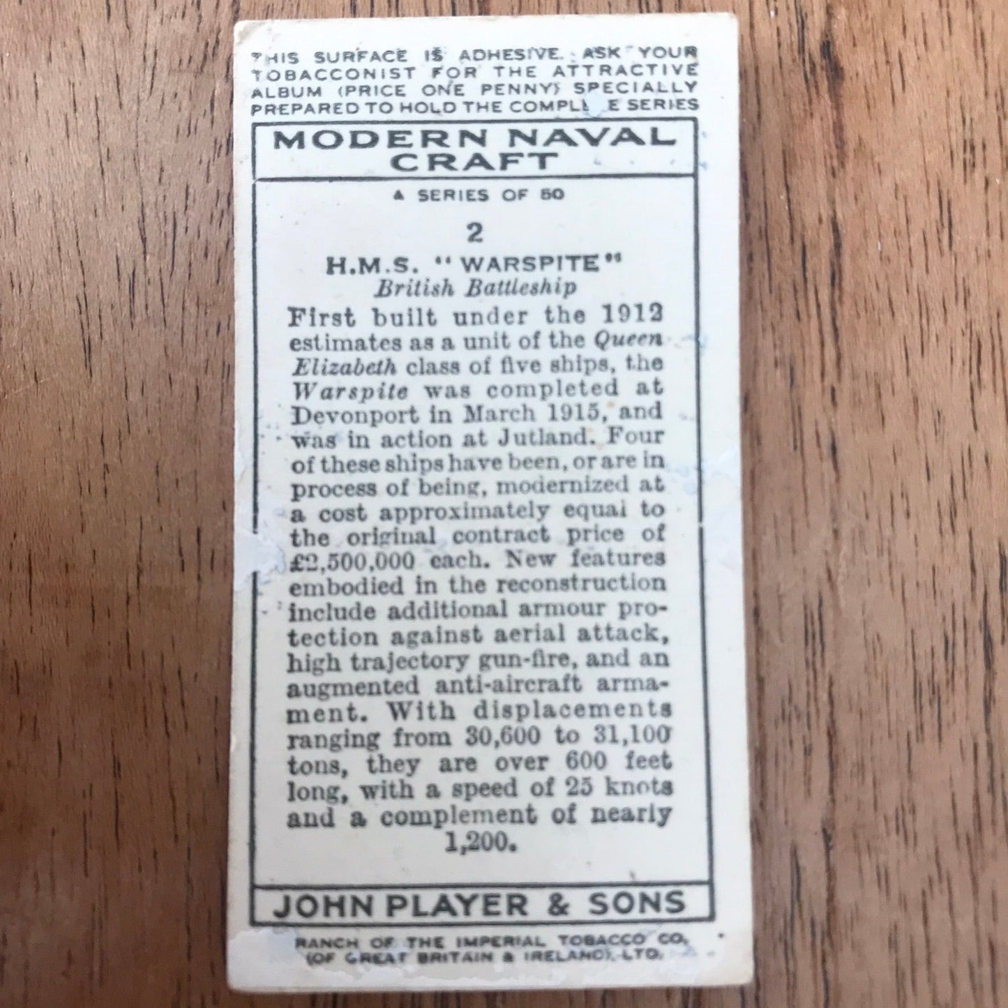 Modern Naval Craft. Players Cigarette Cards. 1939. Sold individually - take your pick. 1930s navy memorabilia.