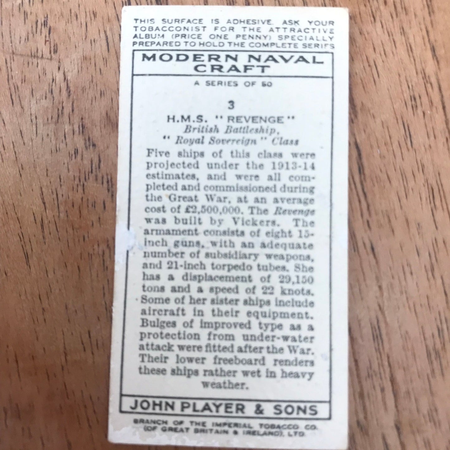 Modern Naval Craft. Players Cigarette Cards. 1939. Sold individually - take your pick. 1930s navy memorabilia.