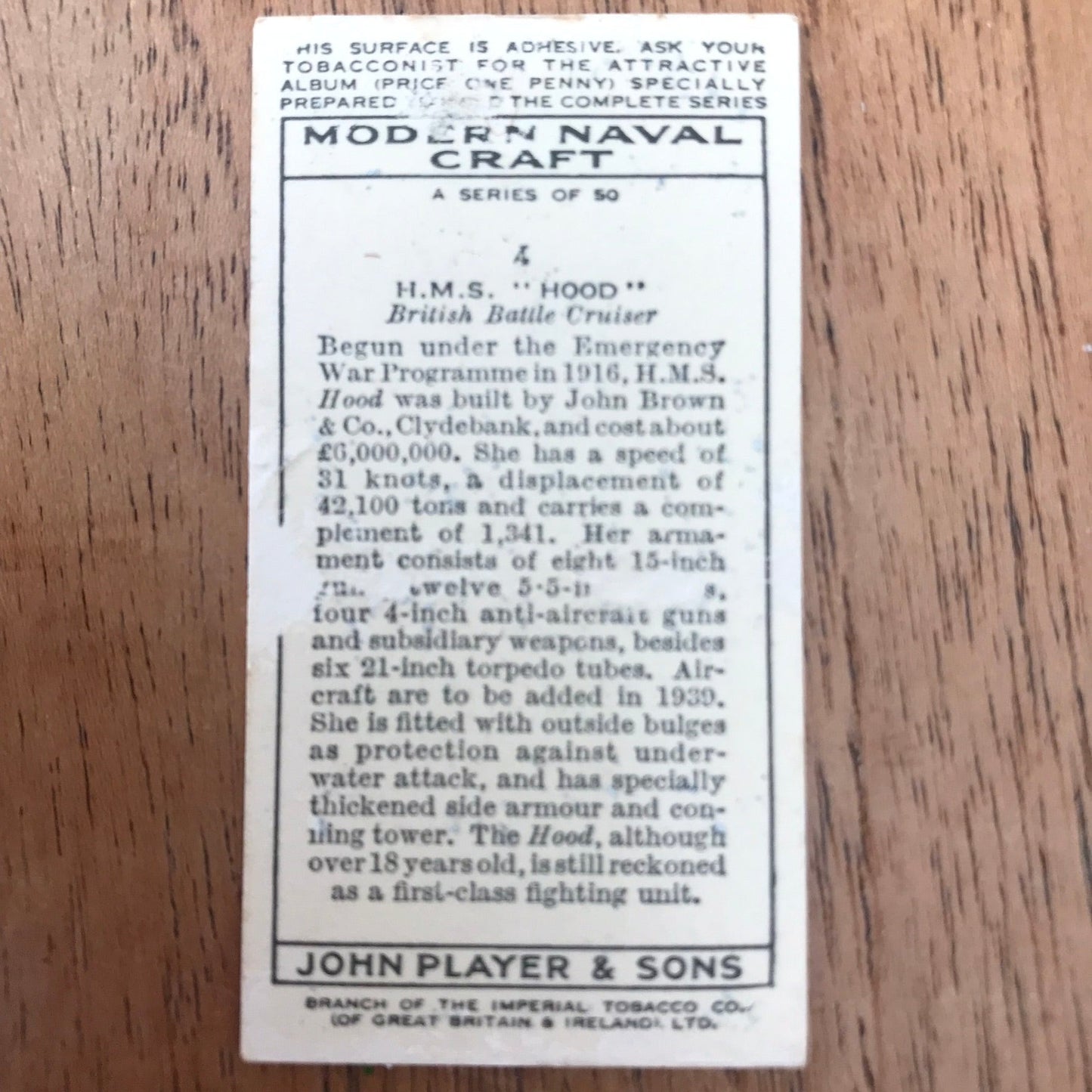 Modern Naval Craft. Players Cigarette Cards. 1939. Sold individually - take your pick. 1930s navy memorabilia.