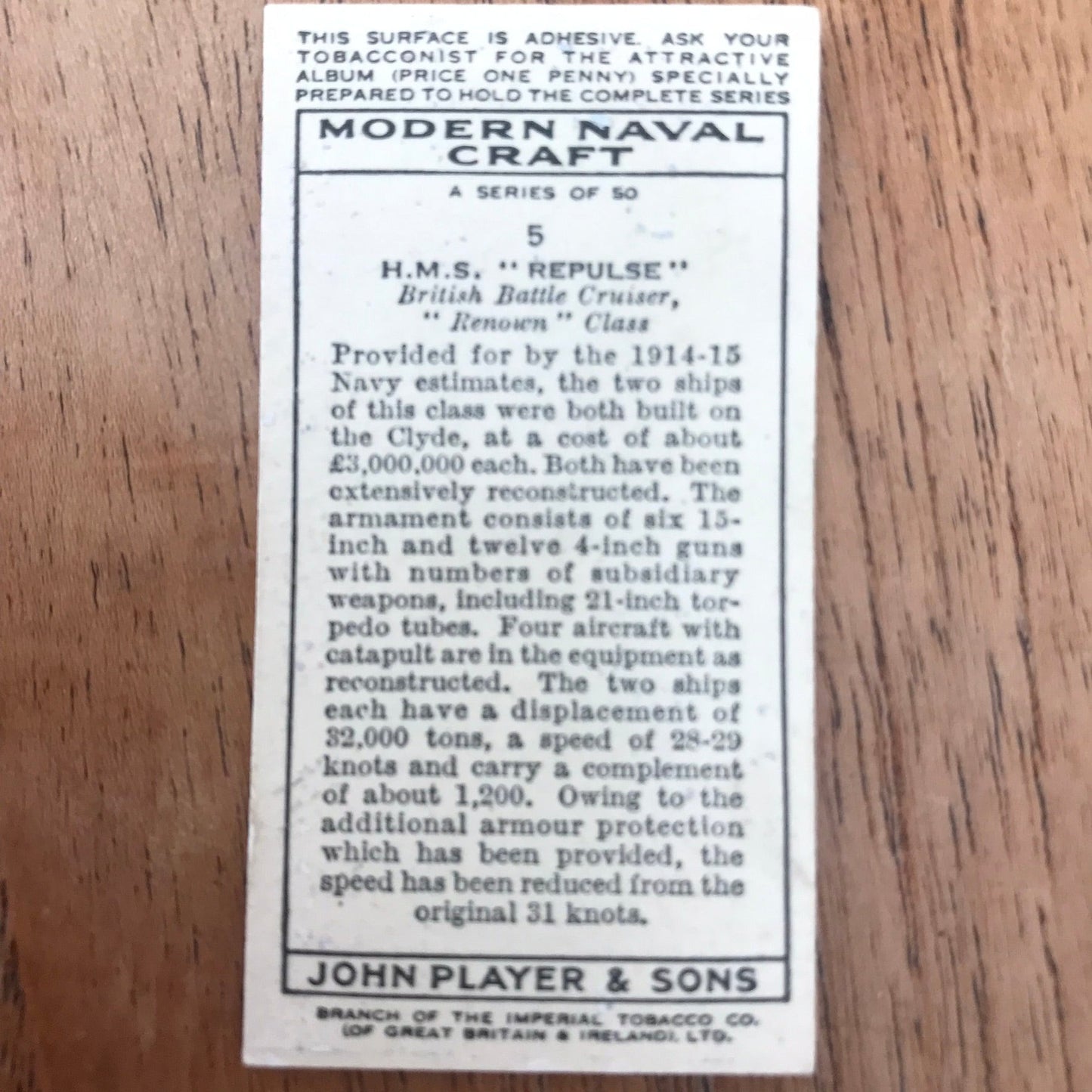 Modern Naval Craft. Players Cigarette Cards. 1939. Sold individually - take your pick. 1930s navy memorabilia.