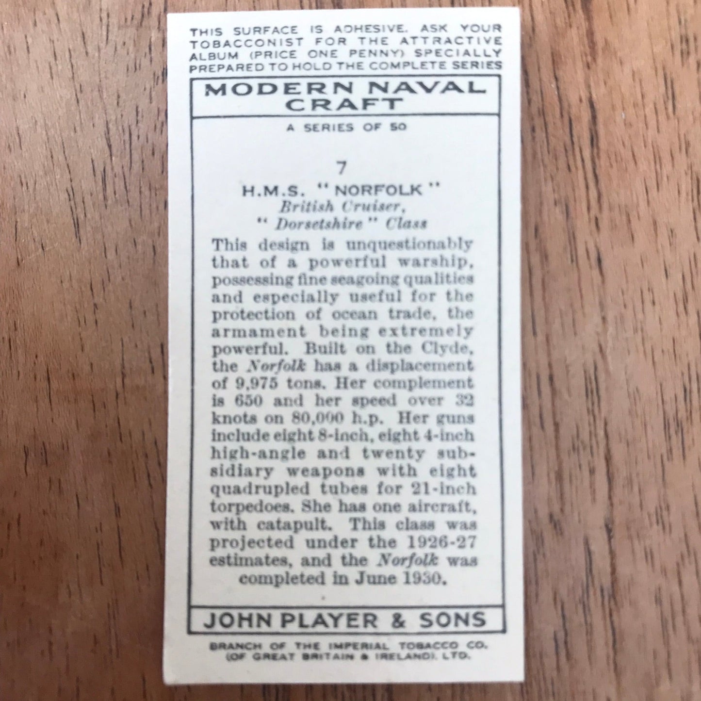 Modern Naval Craft. Players Cigarette Cards. 1939. Sold individually - take your pick. 1930s navy memorabilia.