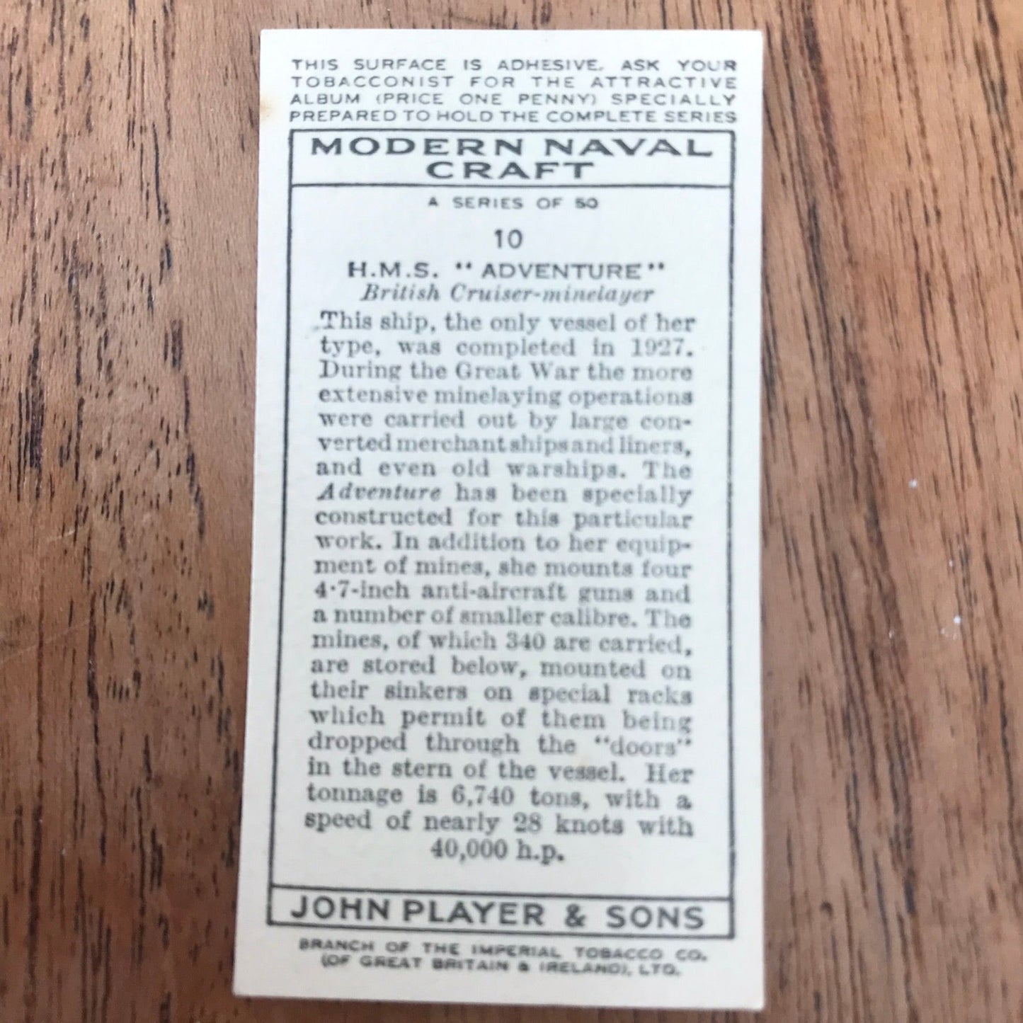 Modern Naval Craft. Players Cigarette Cards. 1939. Sold individually - take your pick. 1930s navy memorabilia.