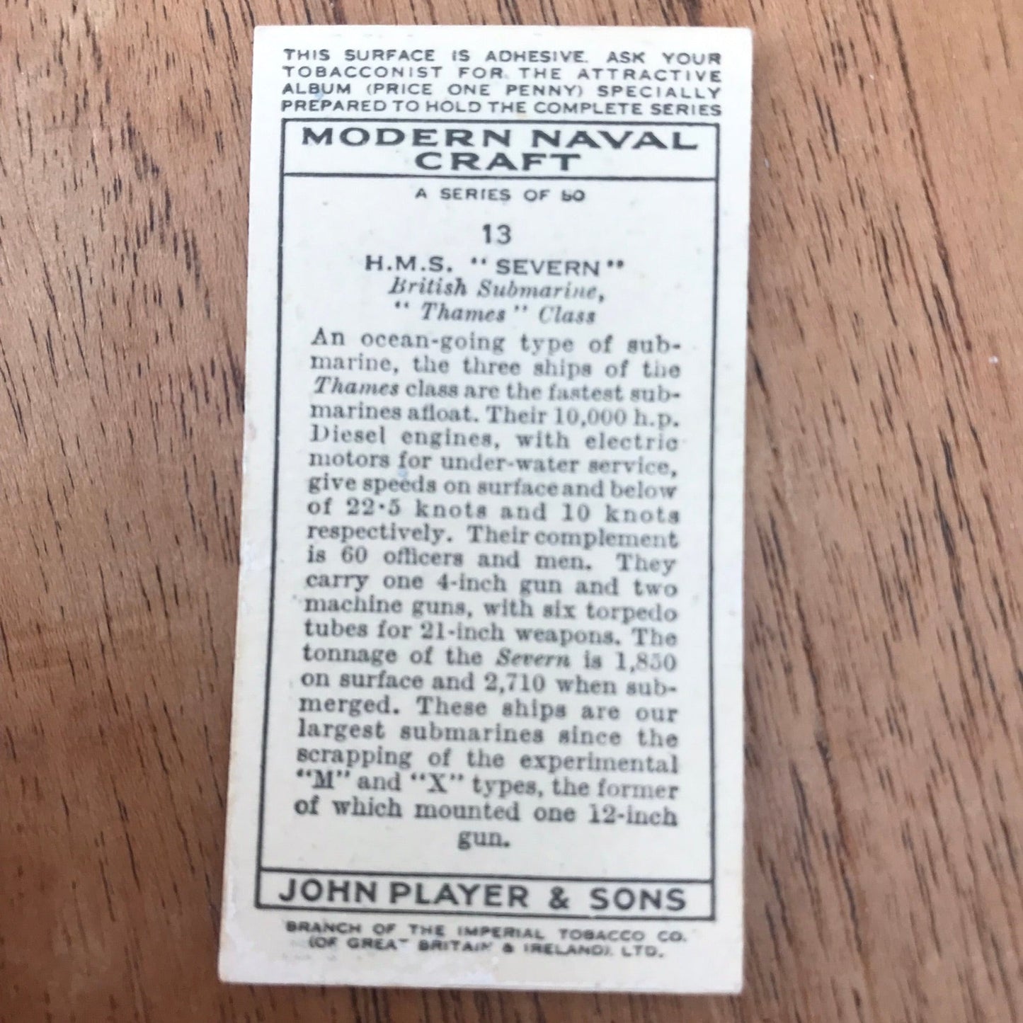 Modern Naval Craft. Players Cigarette Cards. 1939. Sold individually - take your pick. 1930s navy memorabilia.