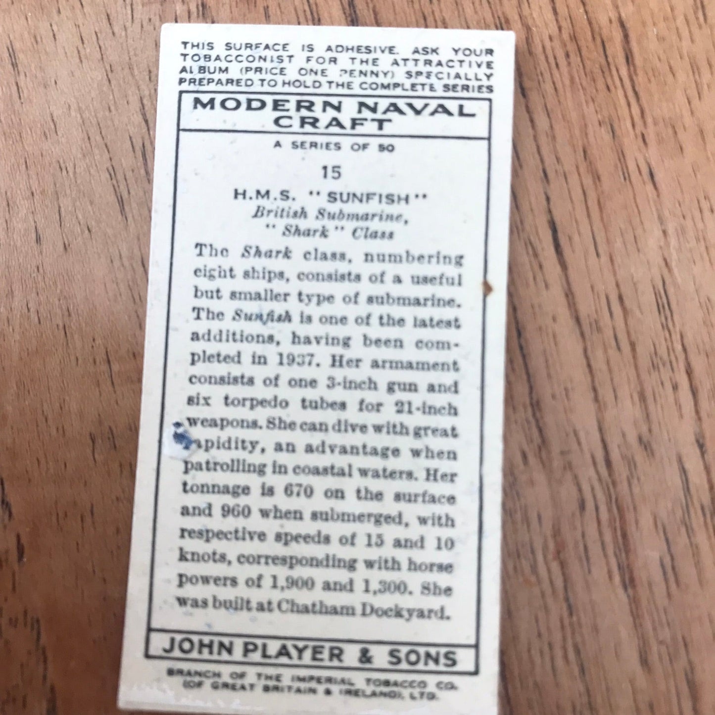 Modern Naval Craft. Players Cigarette Cards. 1939. Sold individually - take your pick. 1930s navy memorabilia.