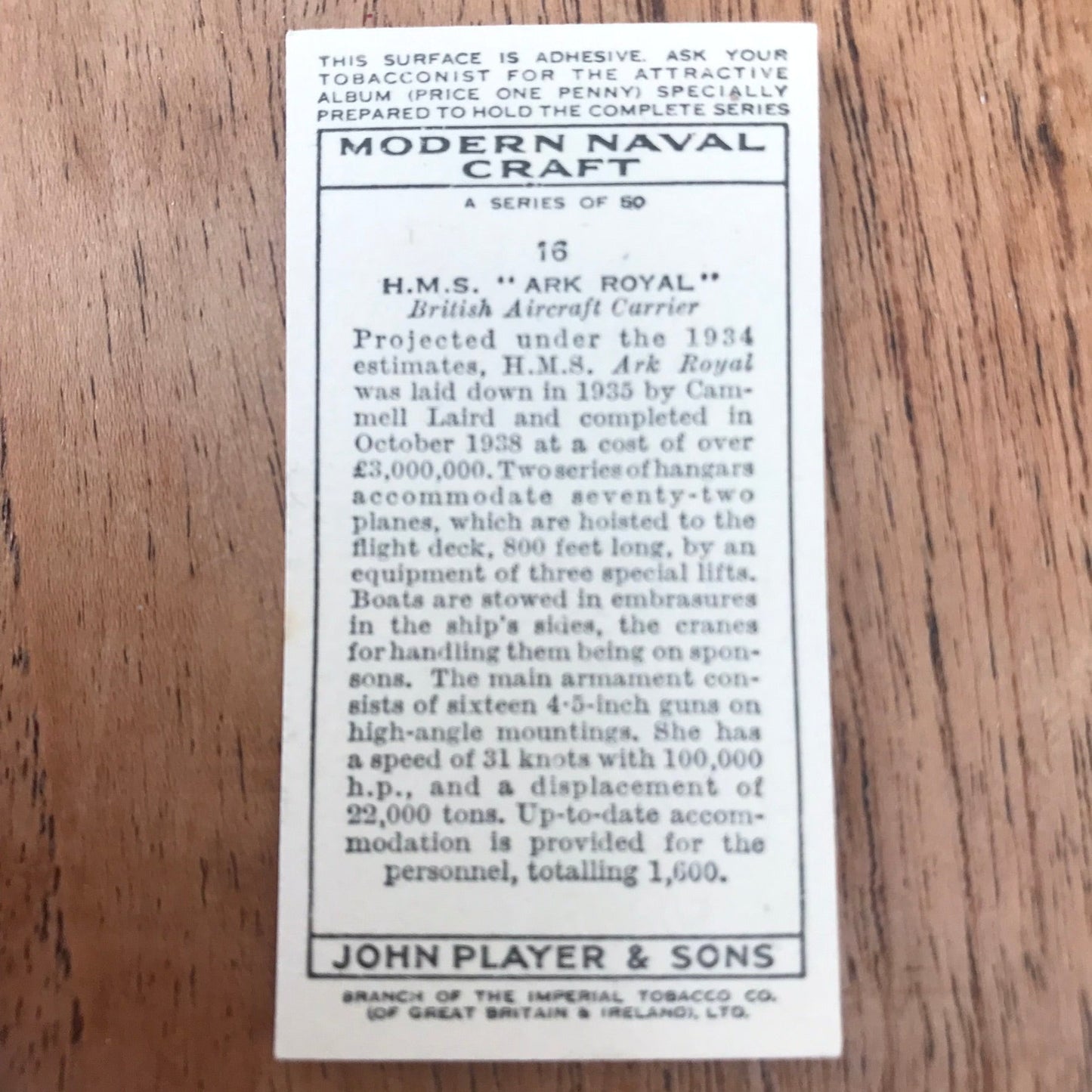 Modern Naval Craft. Players Cigarette Cards. 1939. Sold individually - take your pick. 1930s navy memorabilia.