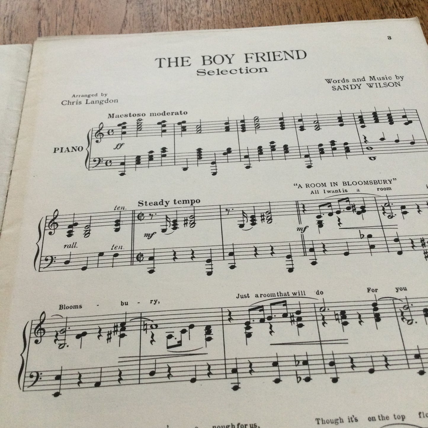 Vintage Sheet Music Piano Selection 'The Boy Friend' 1954 Sandy Wilson The Players Theatre Vida Hope John Heawood