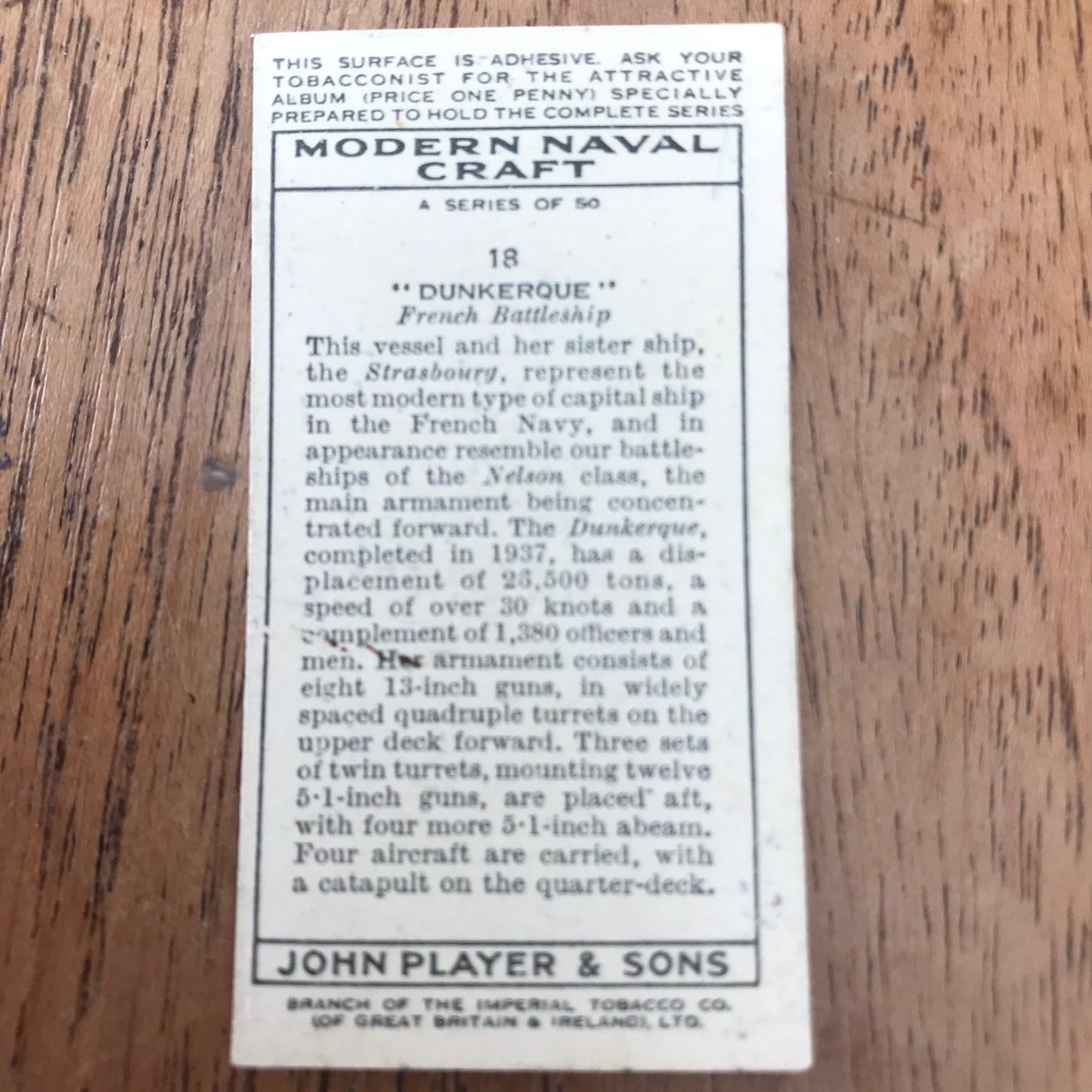 Modern Naval Craft. Players Cigarette Cards. 1939. Sold individually - take your pick. 1930s navy memorabilia.