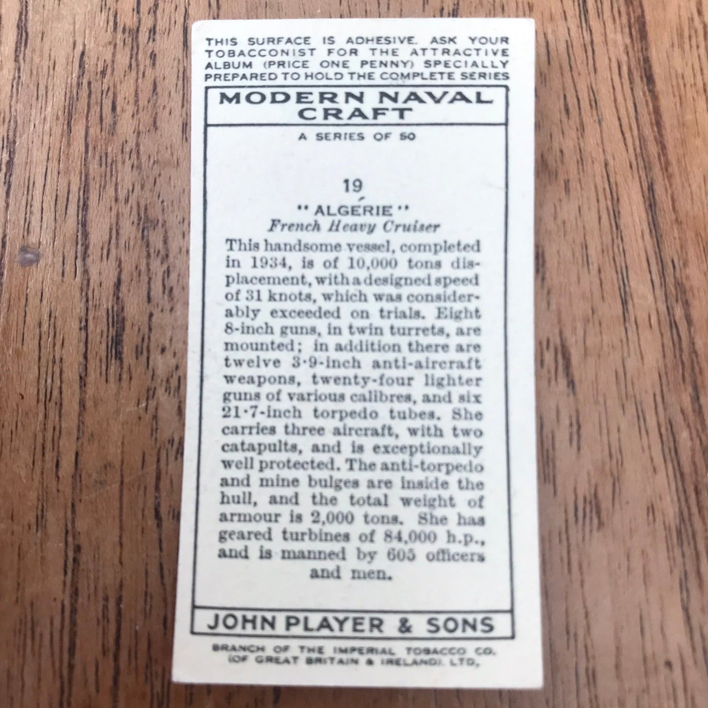 Modern Naval Craft. Players Cigarette Cards. 1939. Sold individually - take your pick. 1930s navy memorabilia.