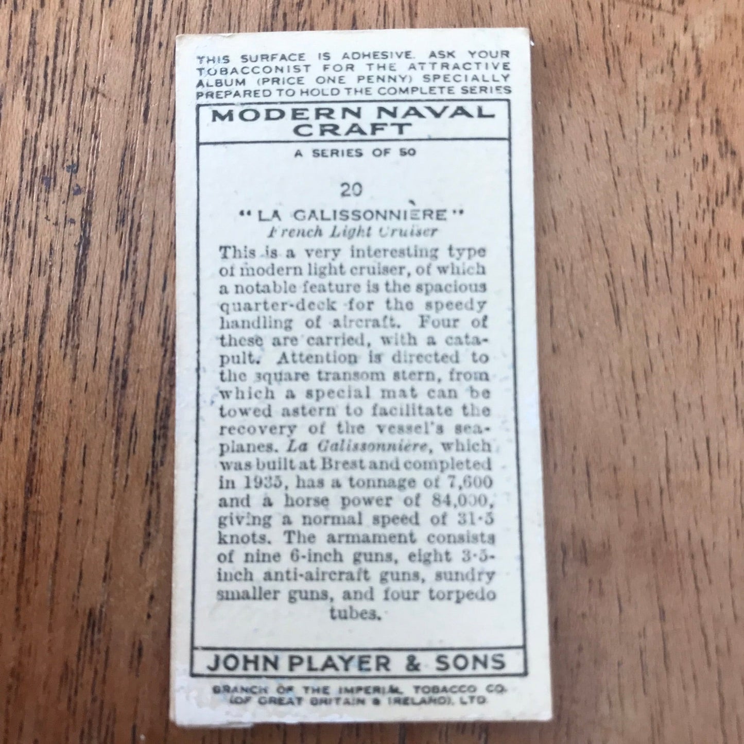 Modern Naval Craft. Players Cigarette Cards. 1939. Sold individually - take your pick. 1930s navy memorabilia.